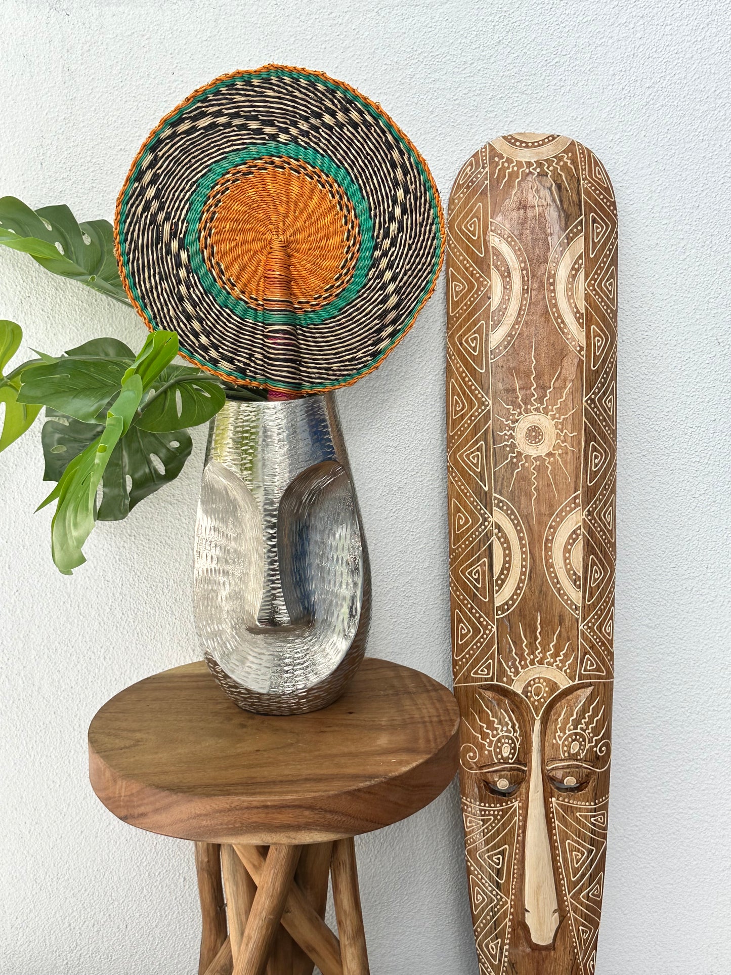 Orange Turquoise Black Circle Woven Fan