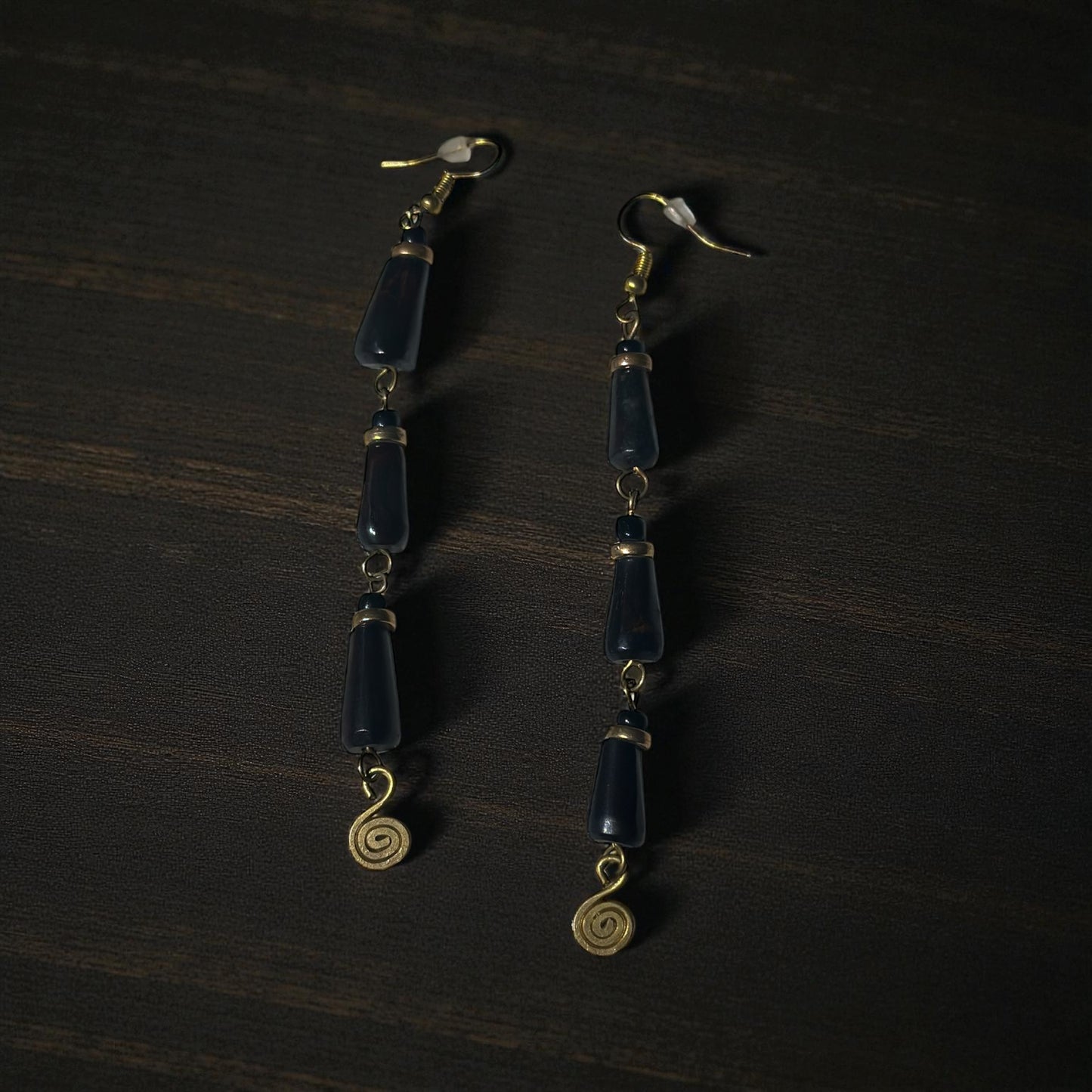 Midnight Earth Horn Drop Earrings