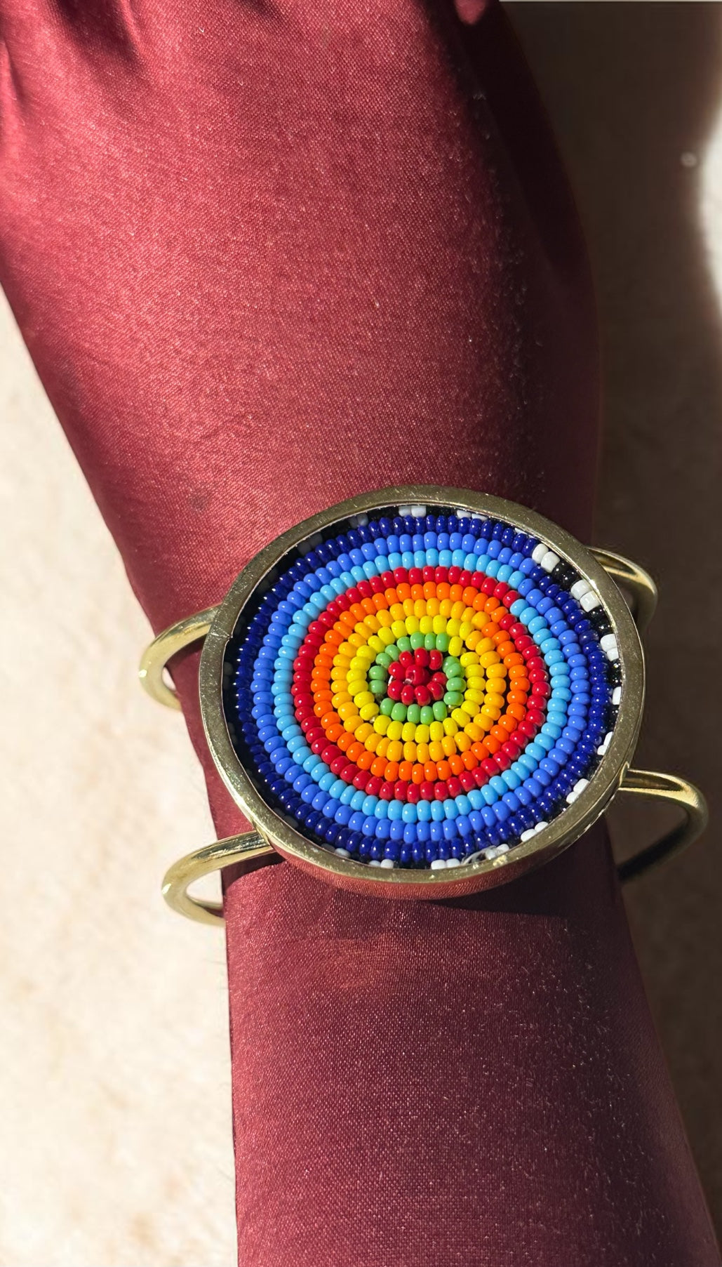 The Rhythm of Life Beaded Brass Cuff — Multicolor