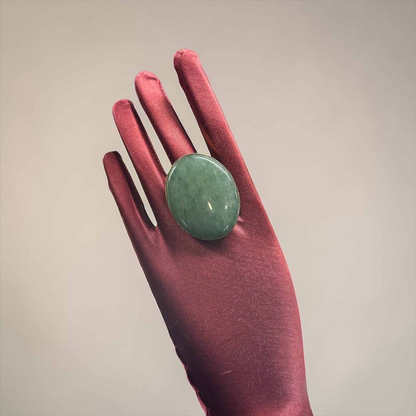 Green Aventurine Brass Ring – Oval