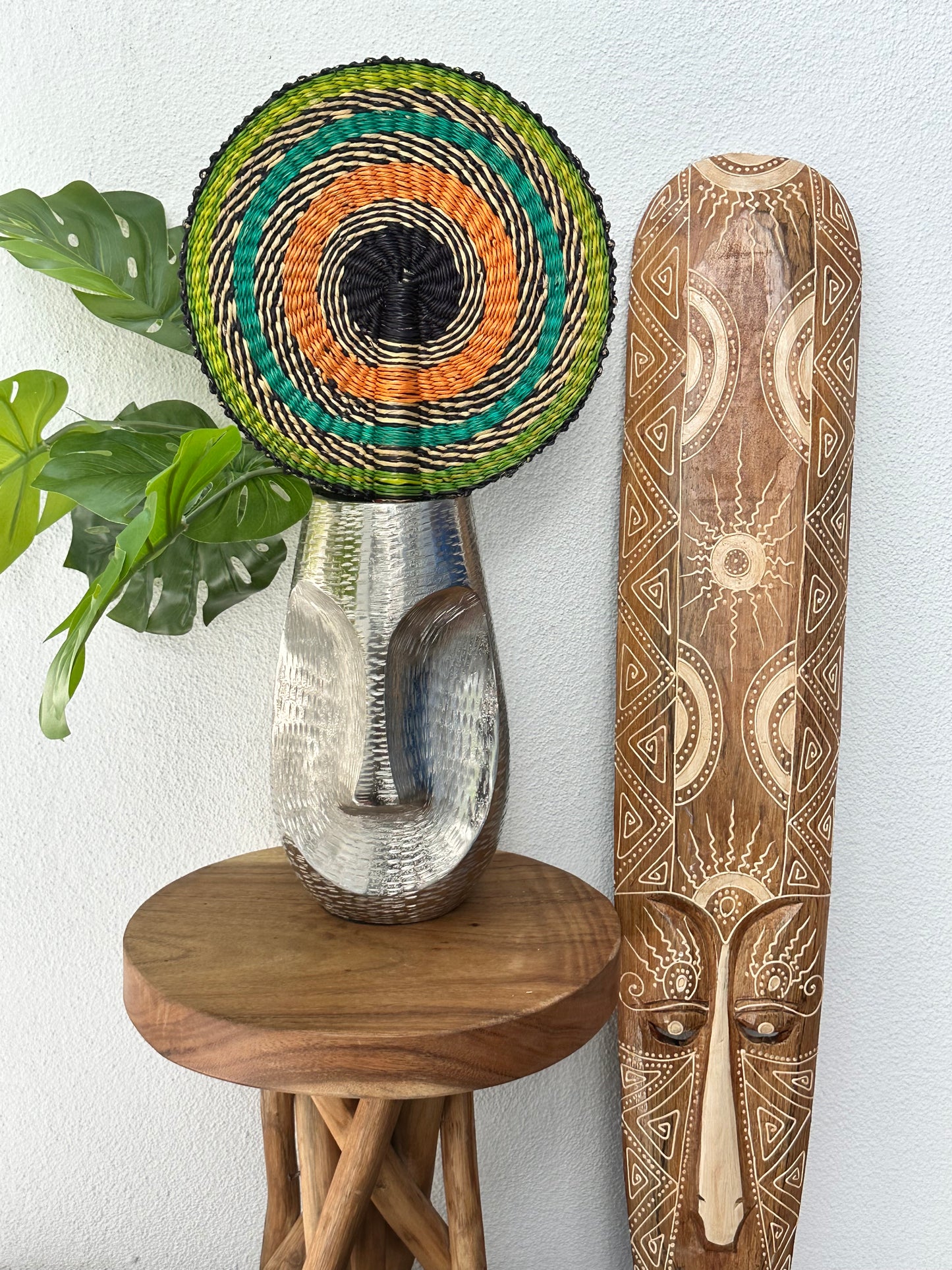 Green Teal Black Circle Woven Fan