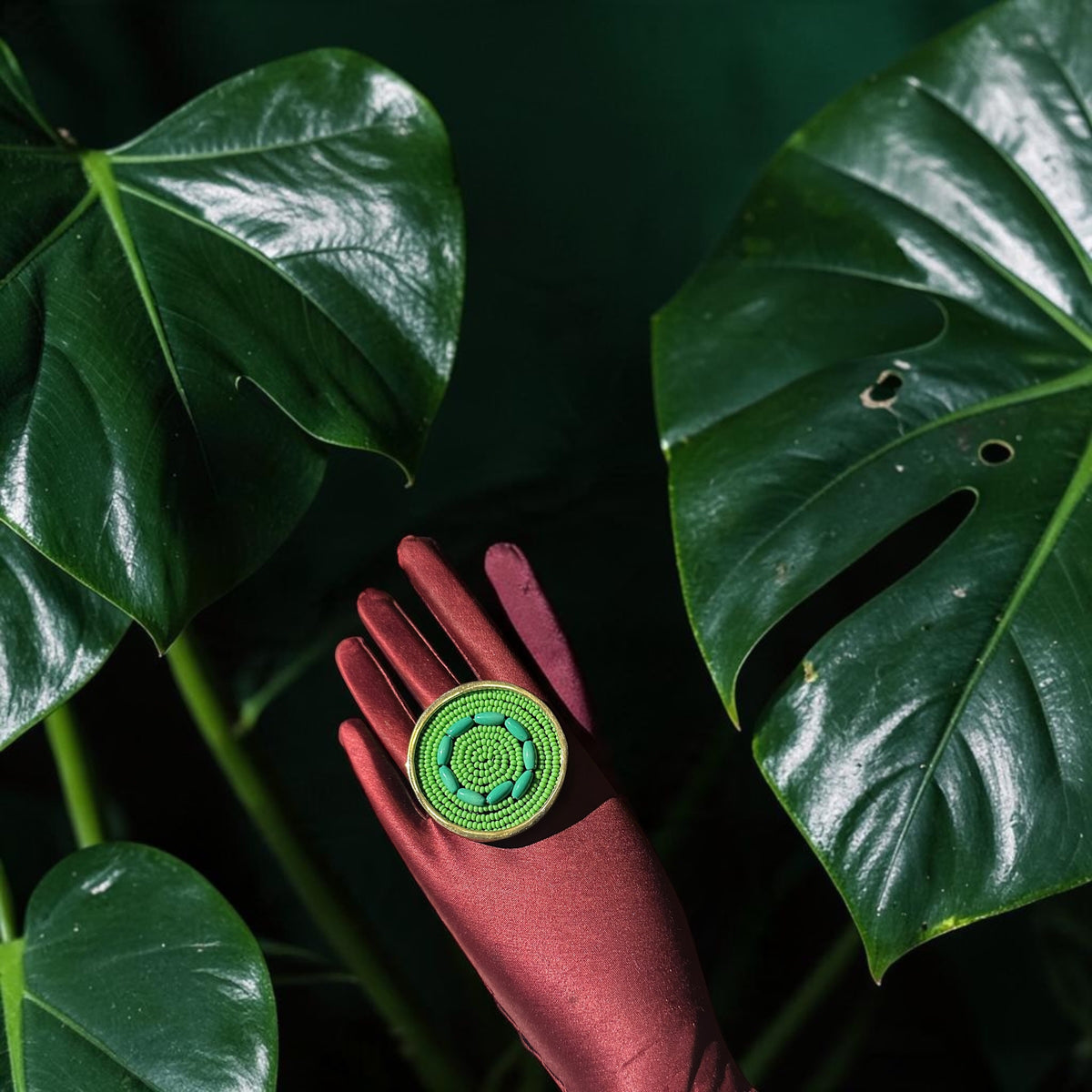 The Beauty of Growth Beaded Brass Ring — Green