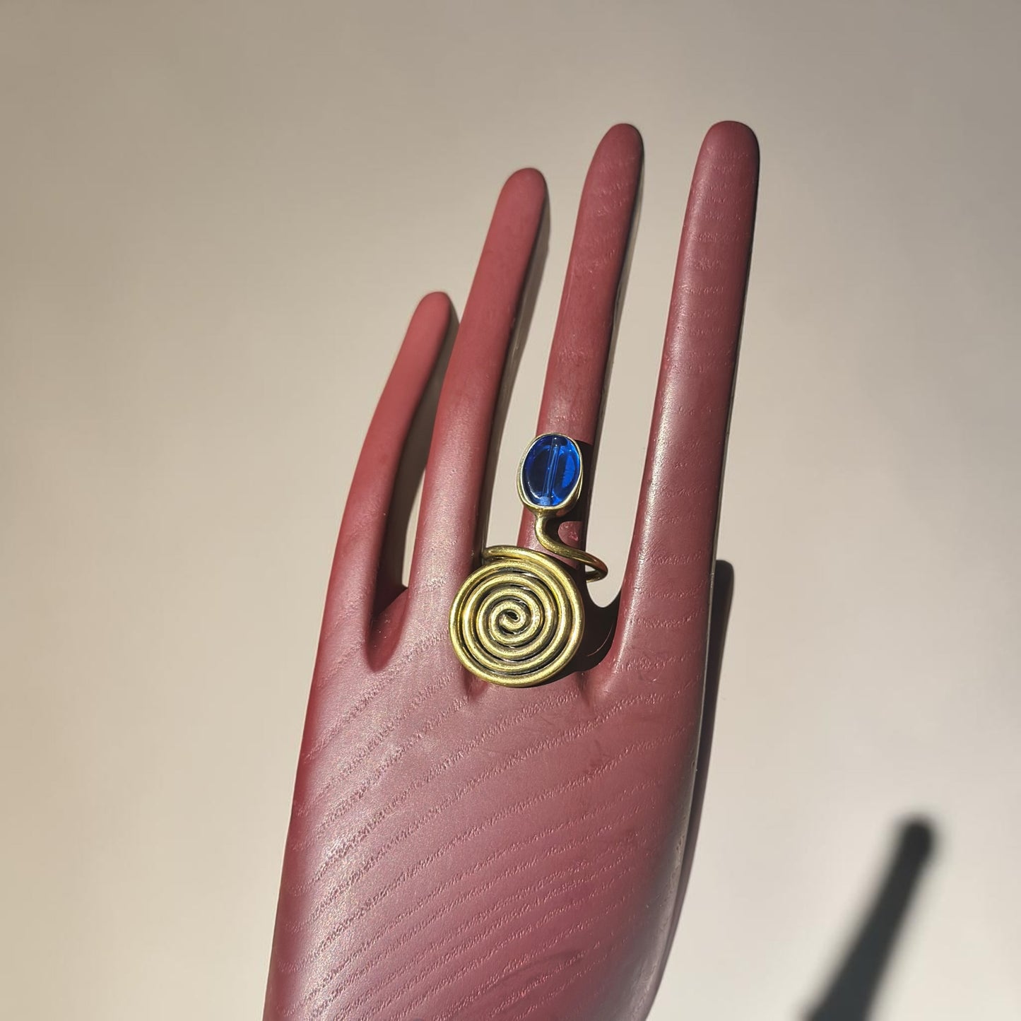 Sapphire Current Spiral Brass Ring