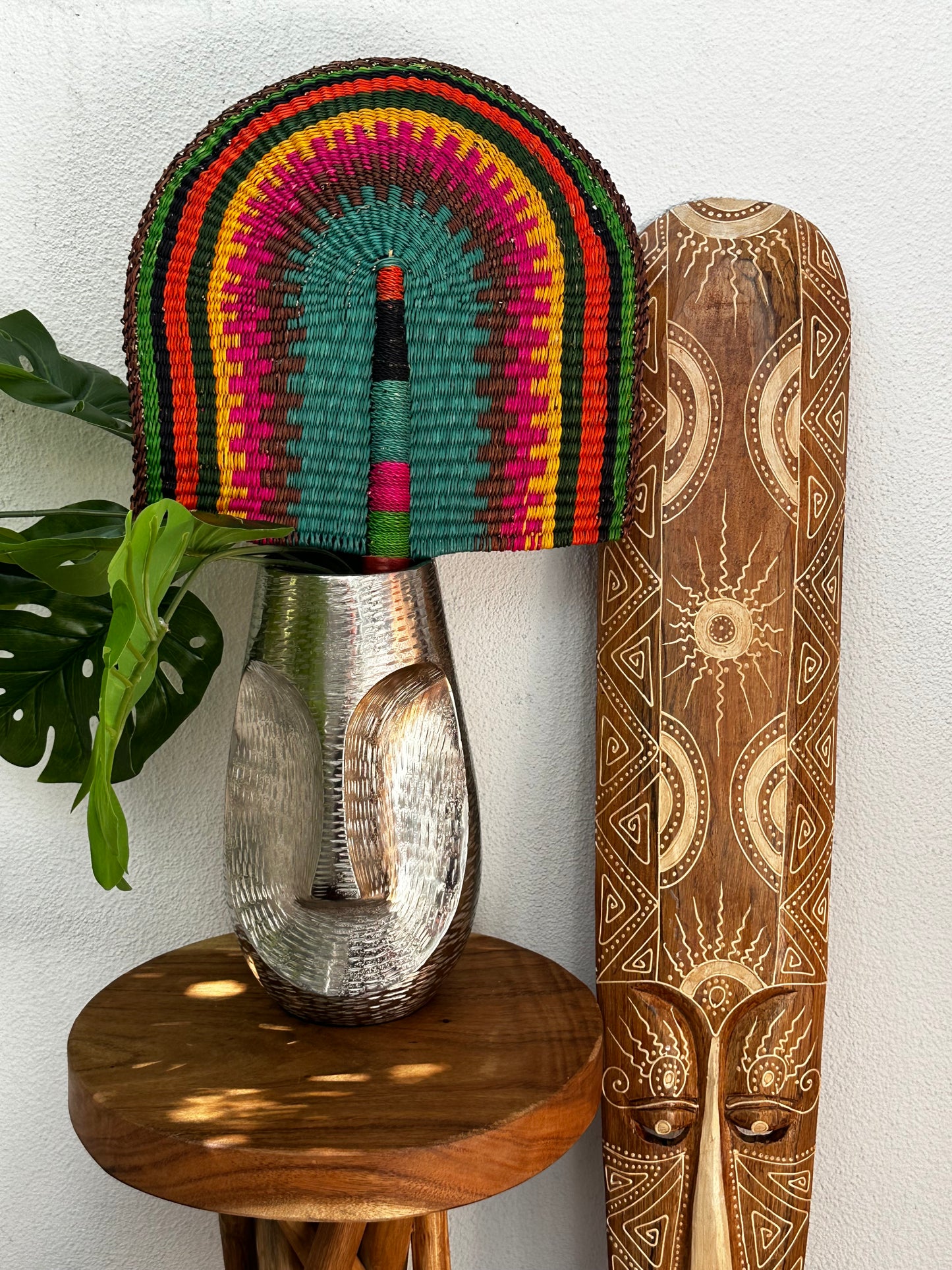 Teal Brown Pink Woven Fan