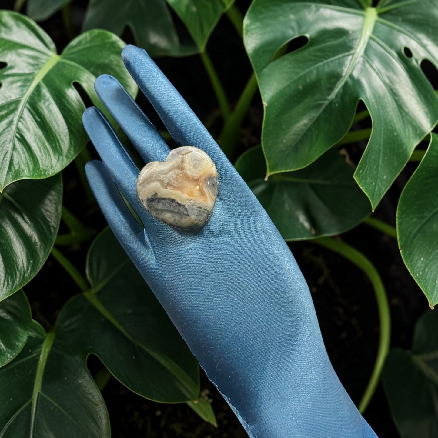 Crazy Lace Agate Brass Ring – Heart