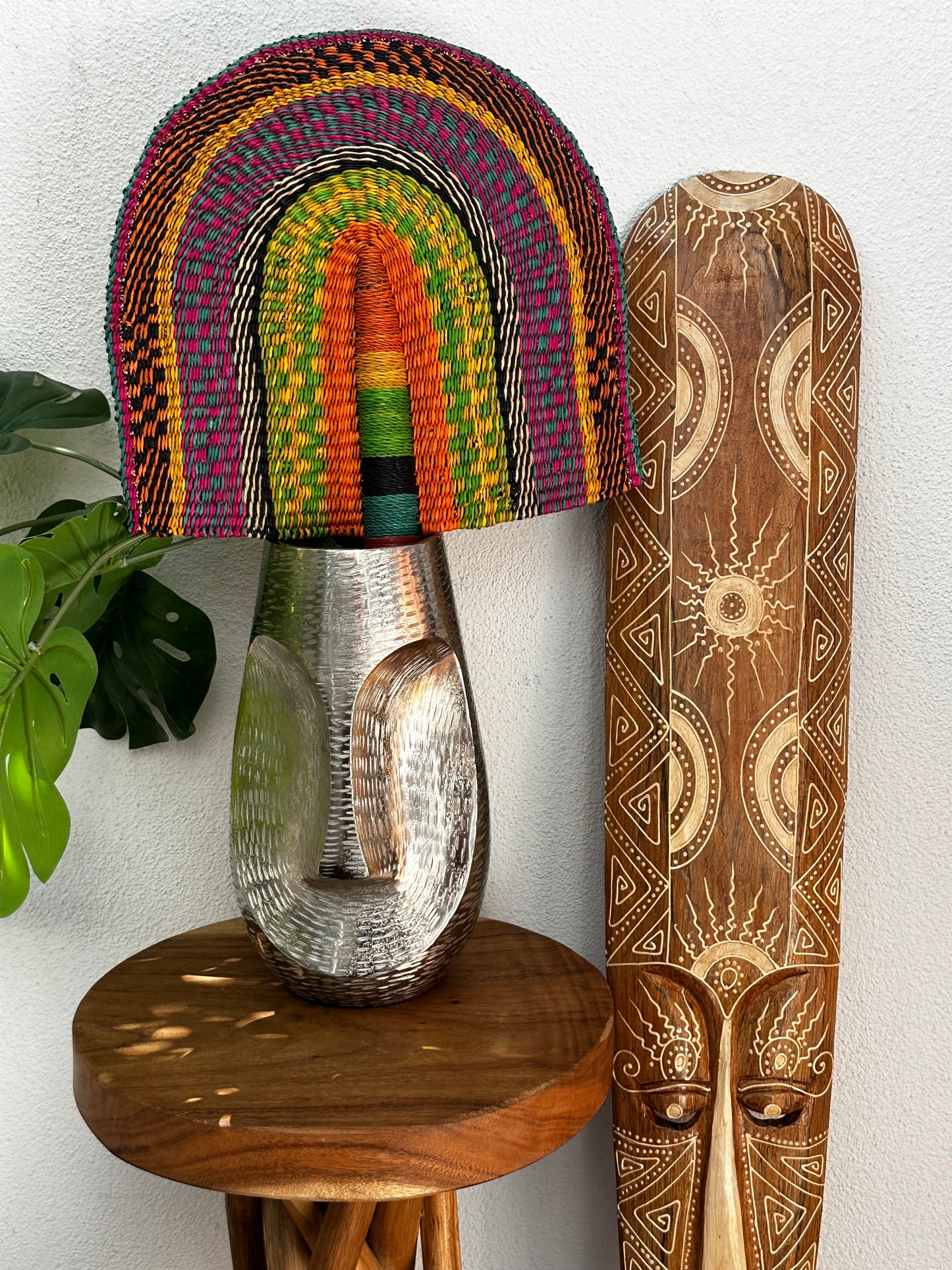 Orange Yellow Green Fuchsia Woven Fan