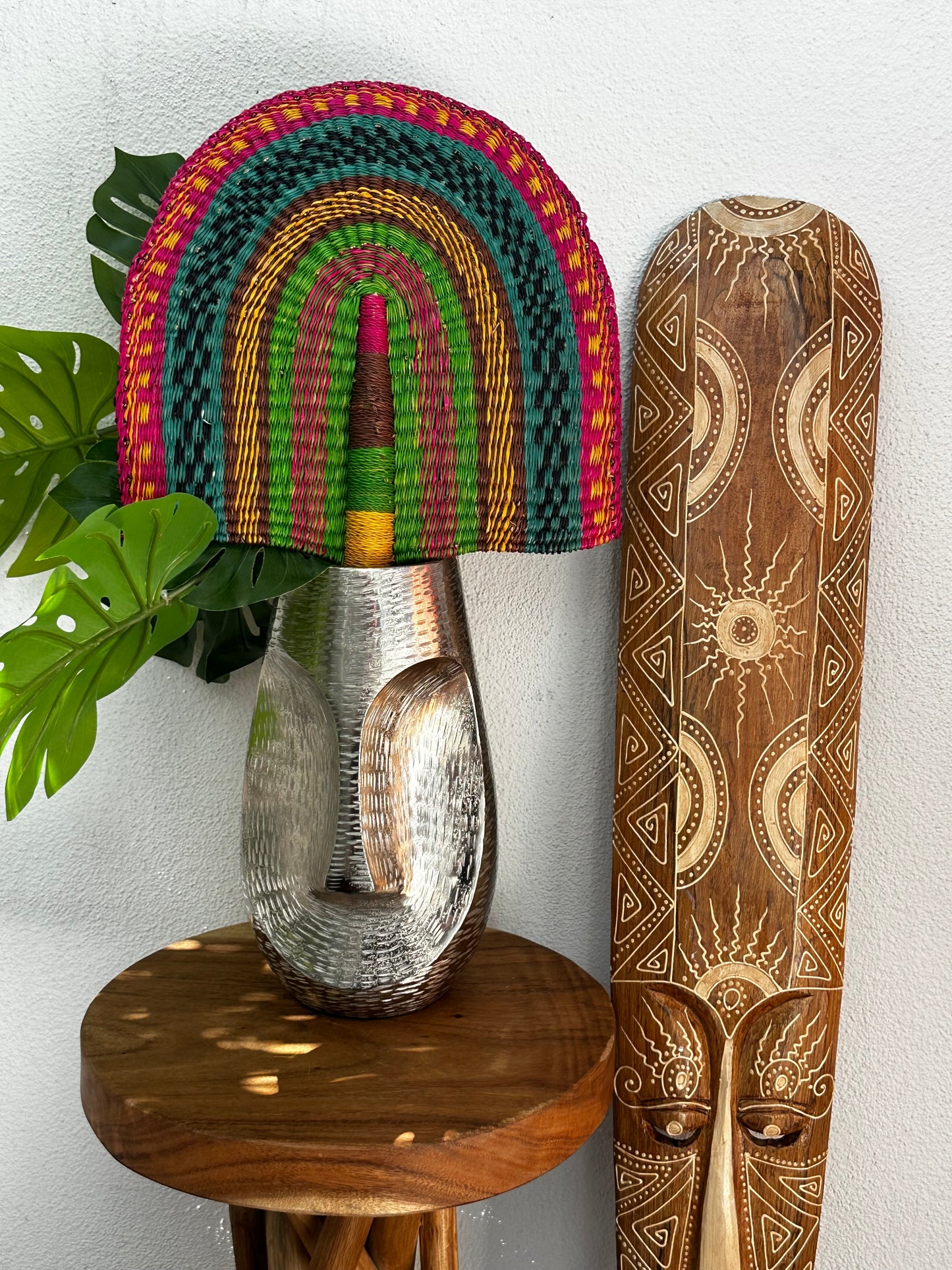 Green Brown Fuchsia Woven Fan