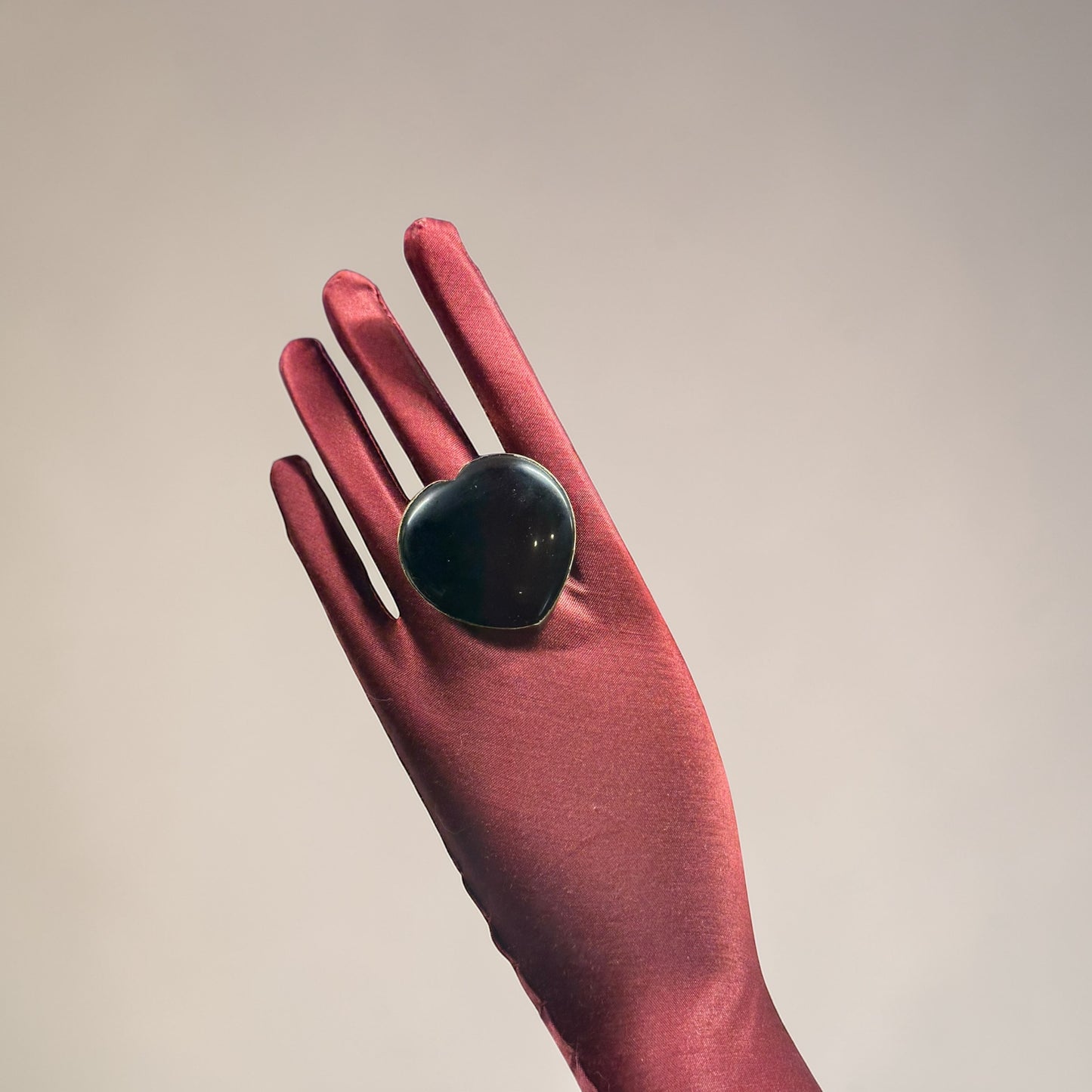 Black Onyx Brass Ring – Heart