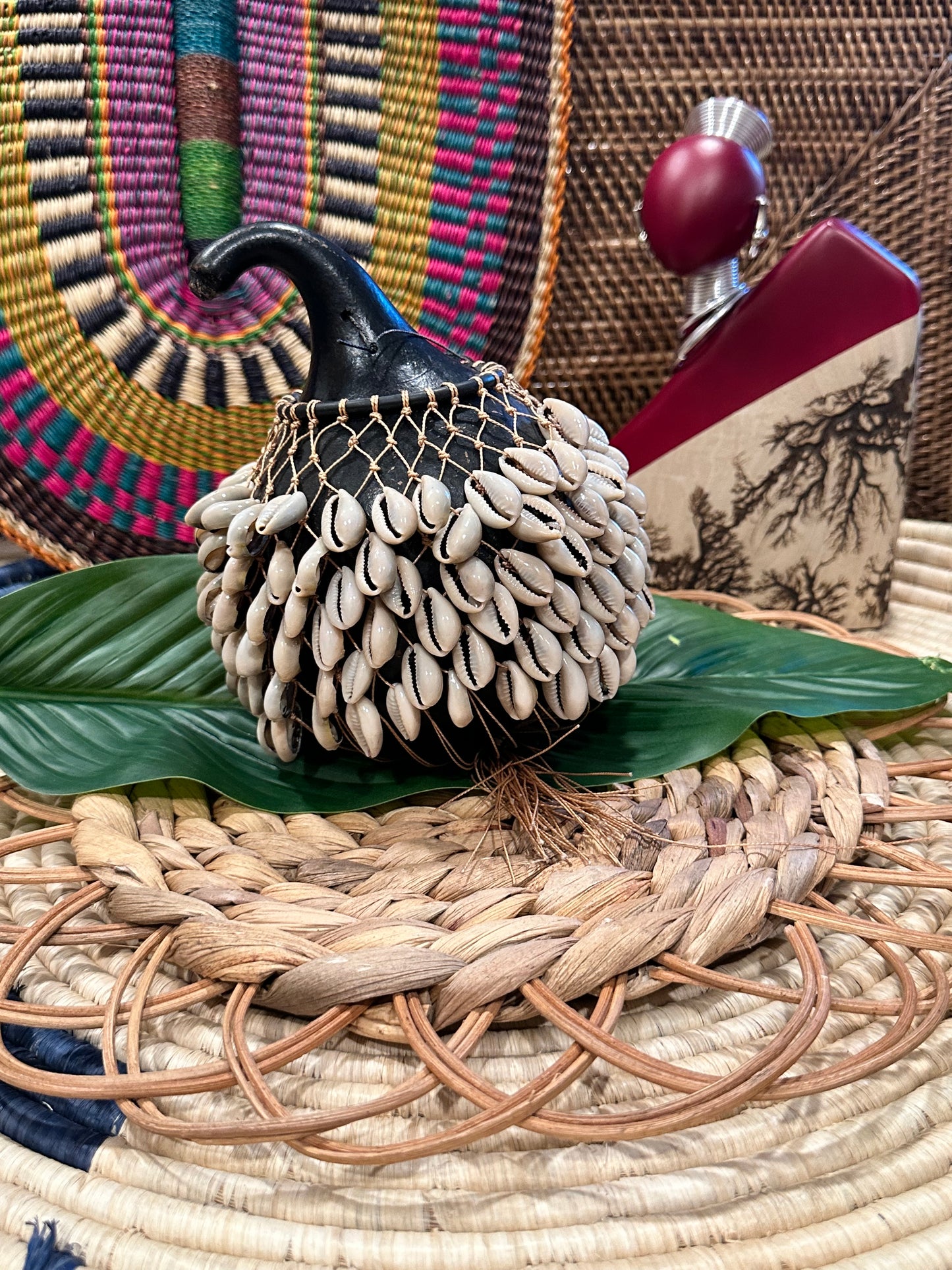 Black Cowrie Shell Gourd Shekere