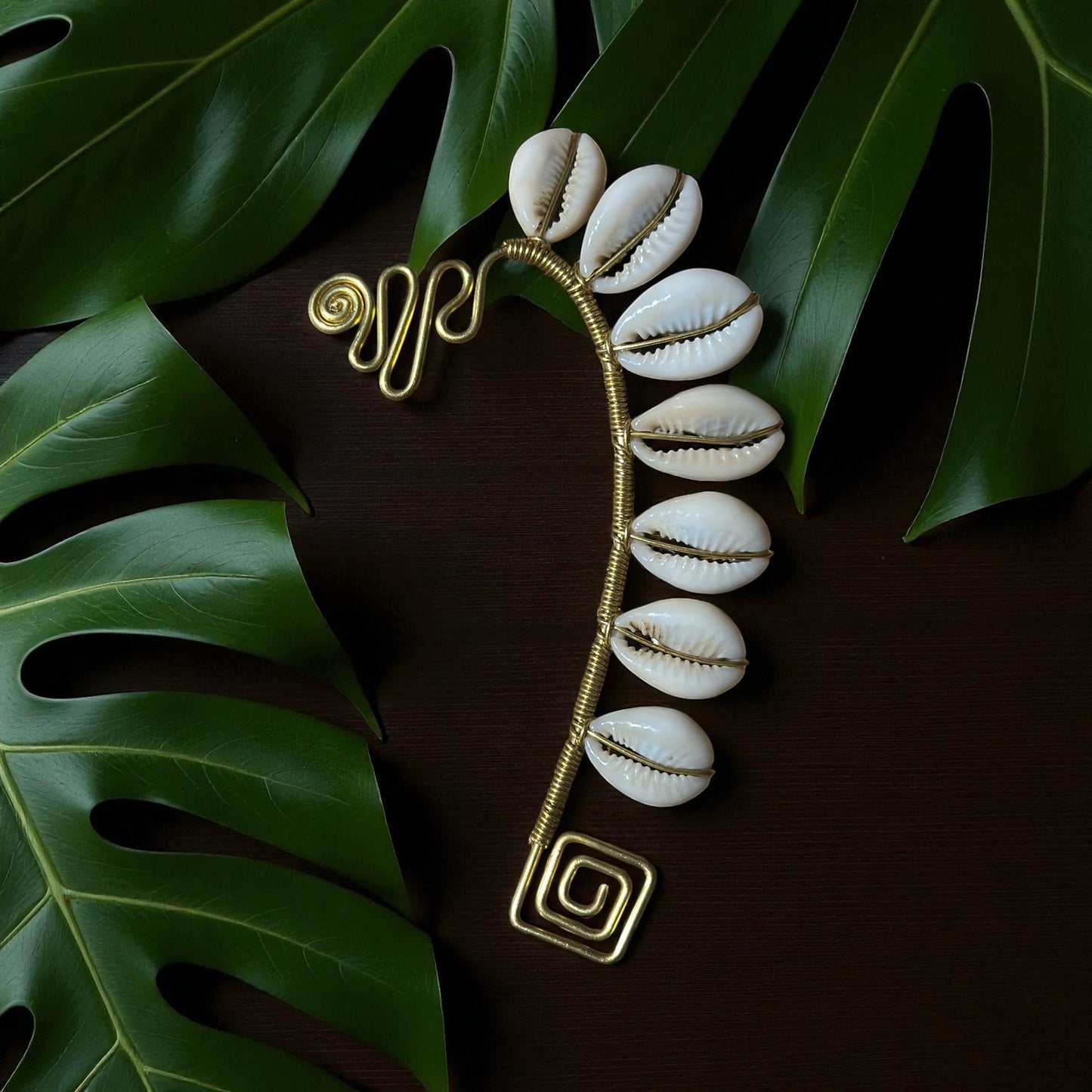 Cowrie Crown Ear Cuff – Left Ear