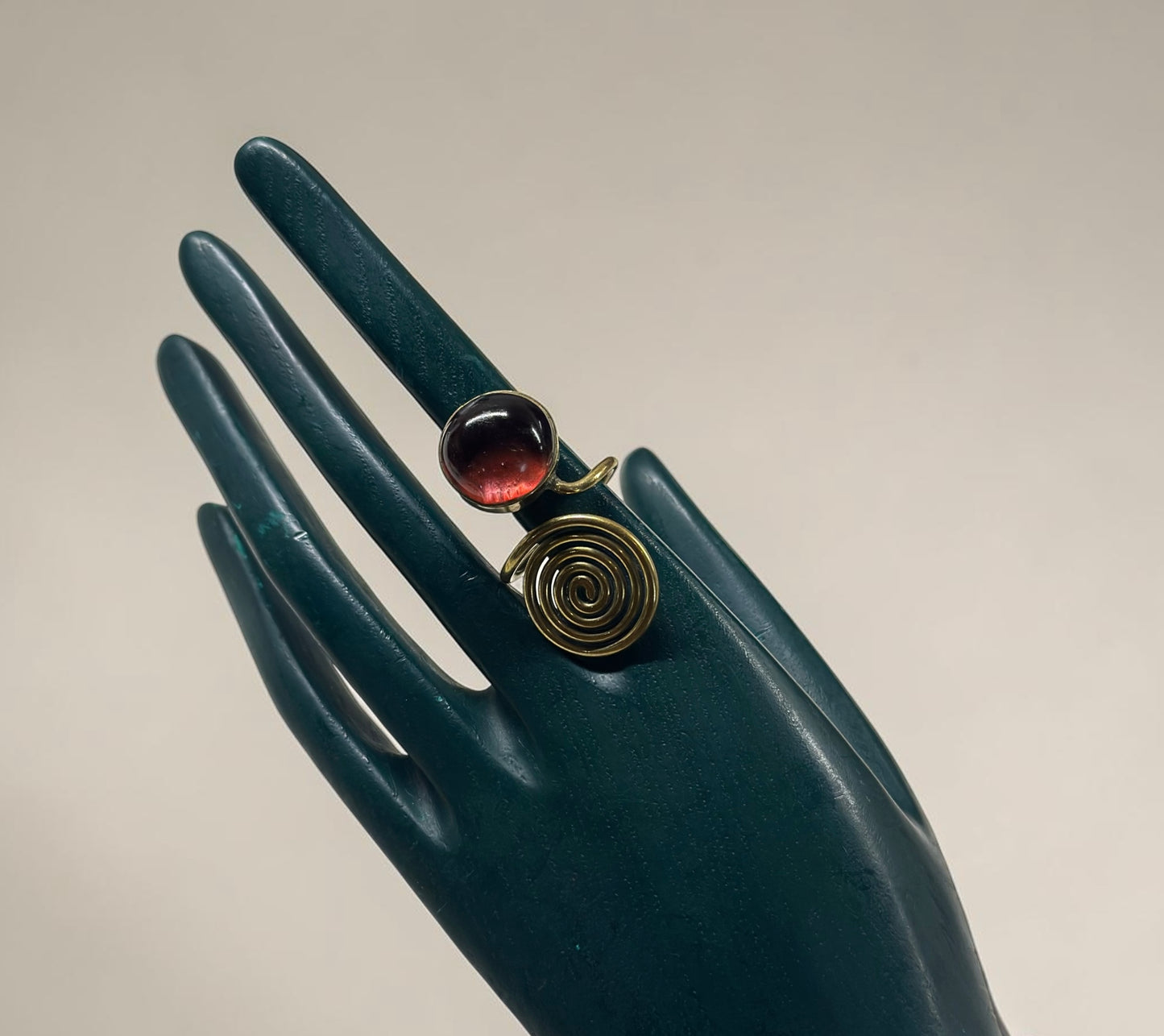 Garnet Current Spiral Brass Ring
