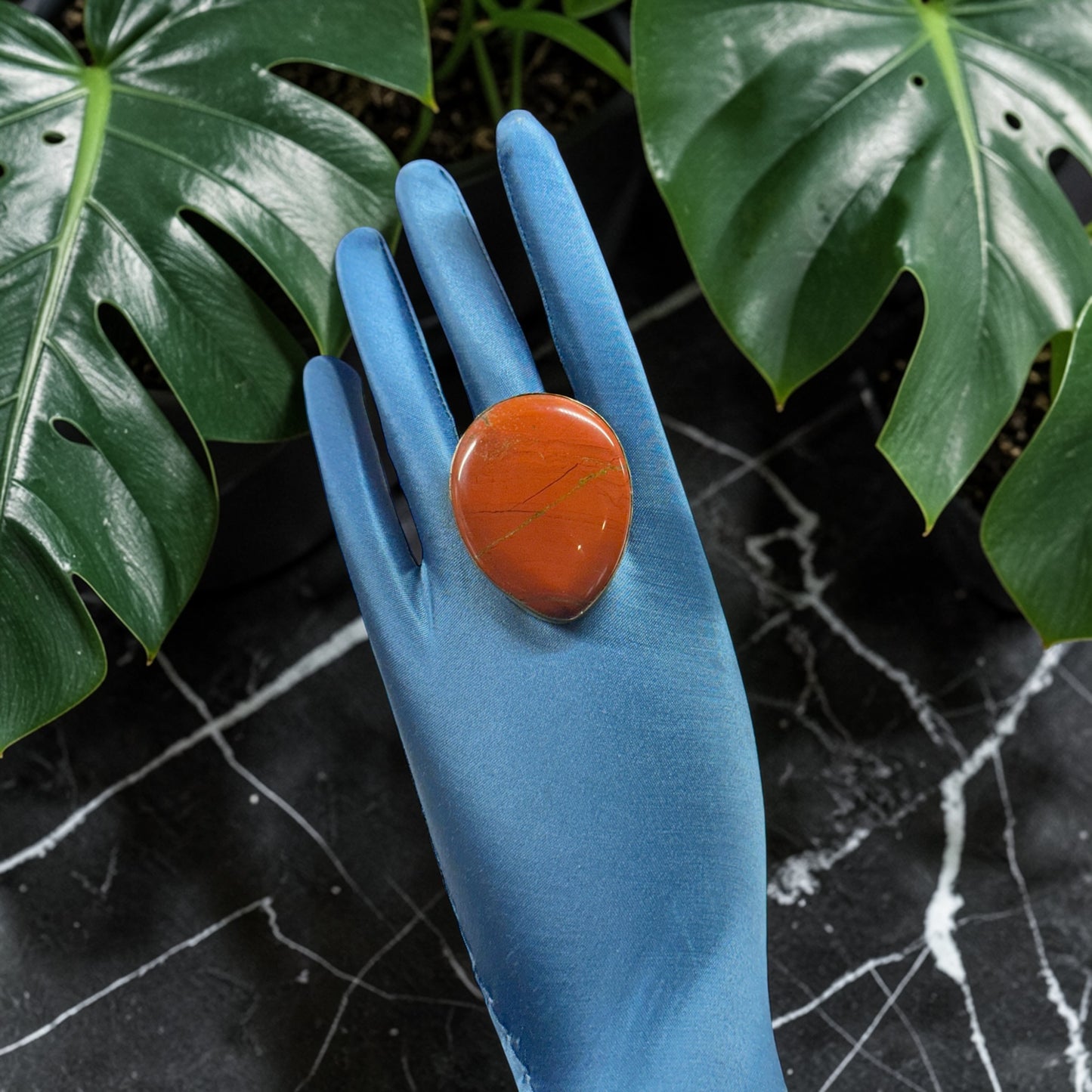 Red Jasper Brass Ring – Teardrop