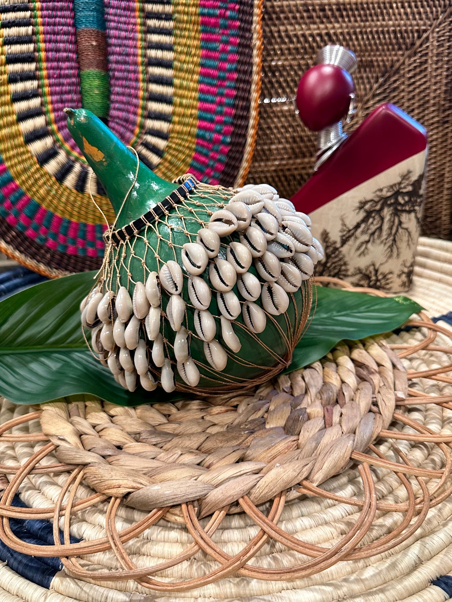 Green Cowrie Shell Gourd Shekere