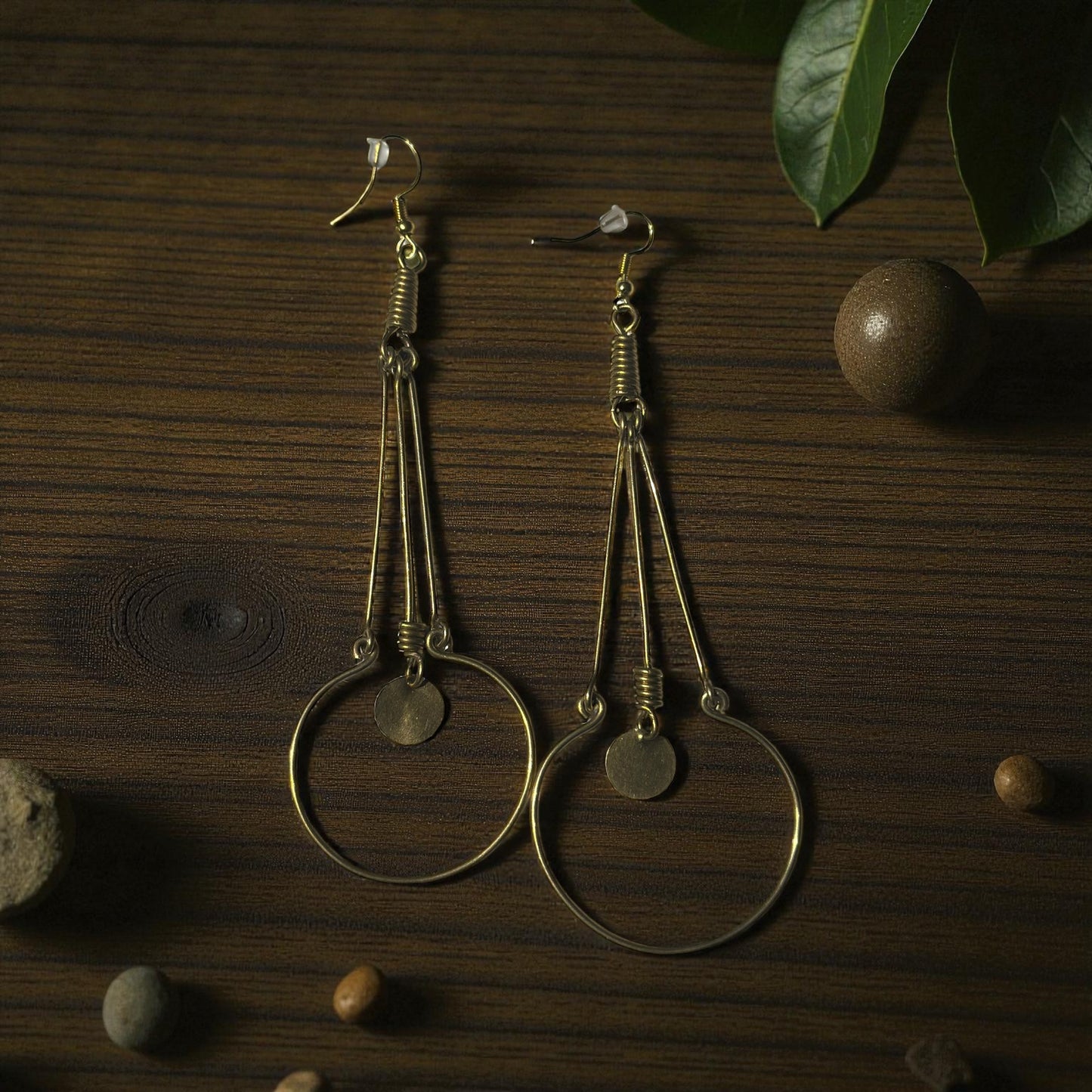 Sun Circle Brass Dangle Earrings