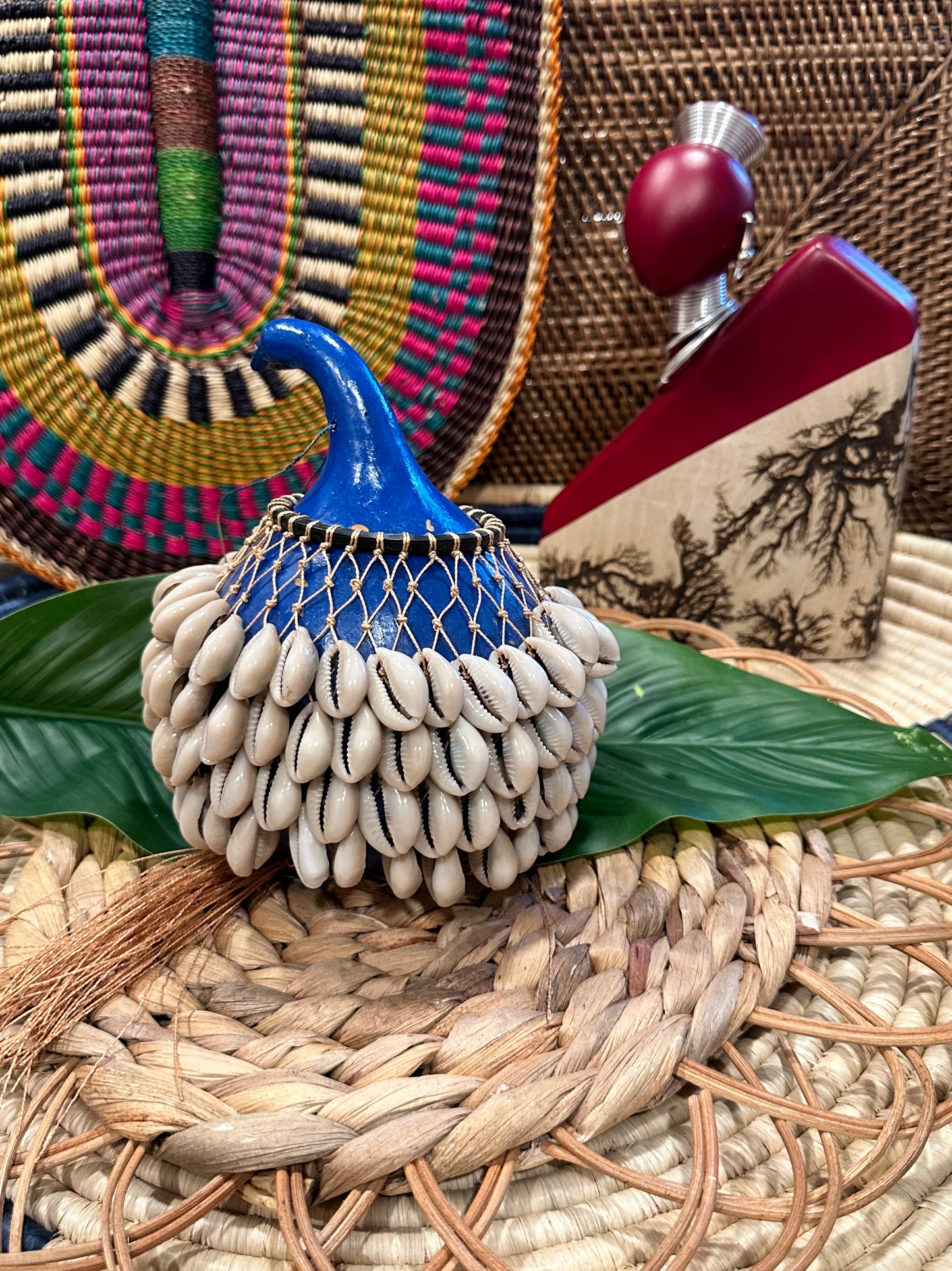 Blue Cowrie Shell Gourd Shekere (Medium)