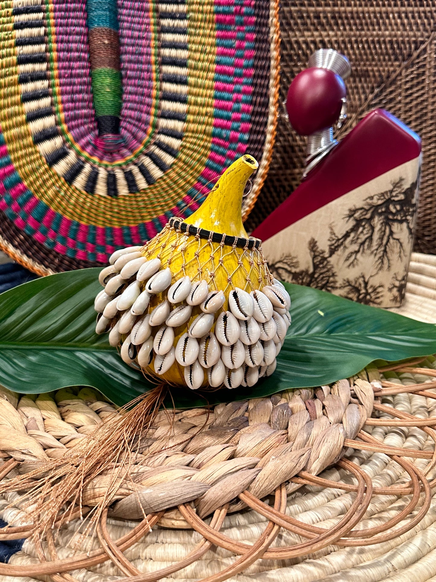 Yellow Cowrie Shell Gourd Shekere (Small)