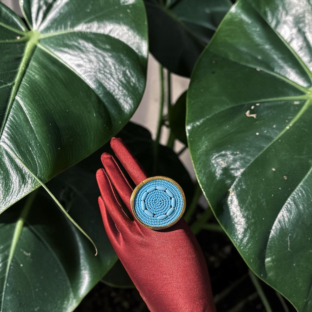 The Peace I Carry Beaded Brass Ring — Sky Blue