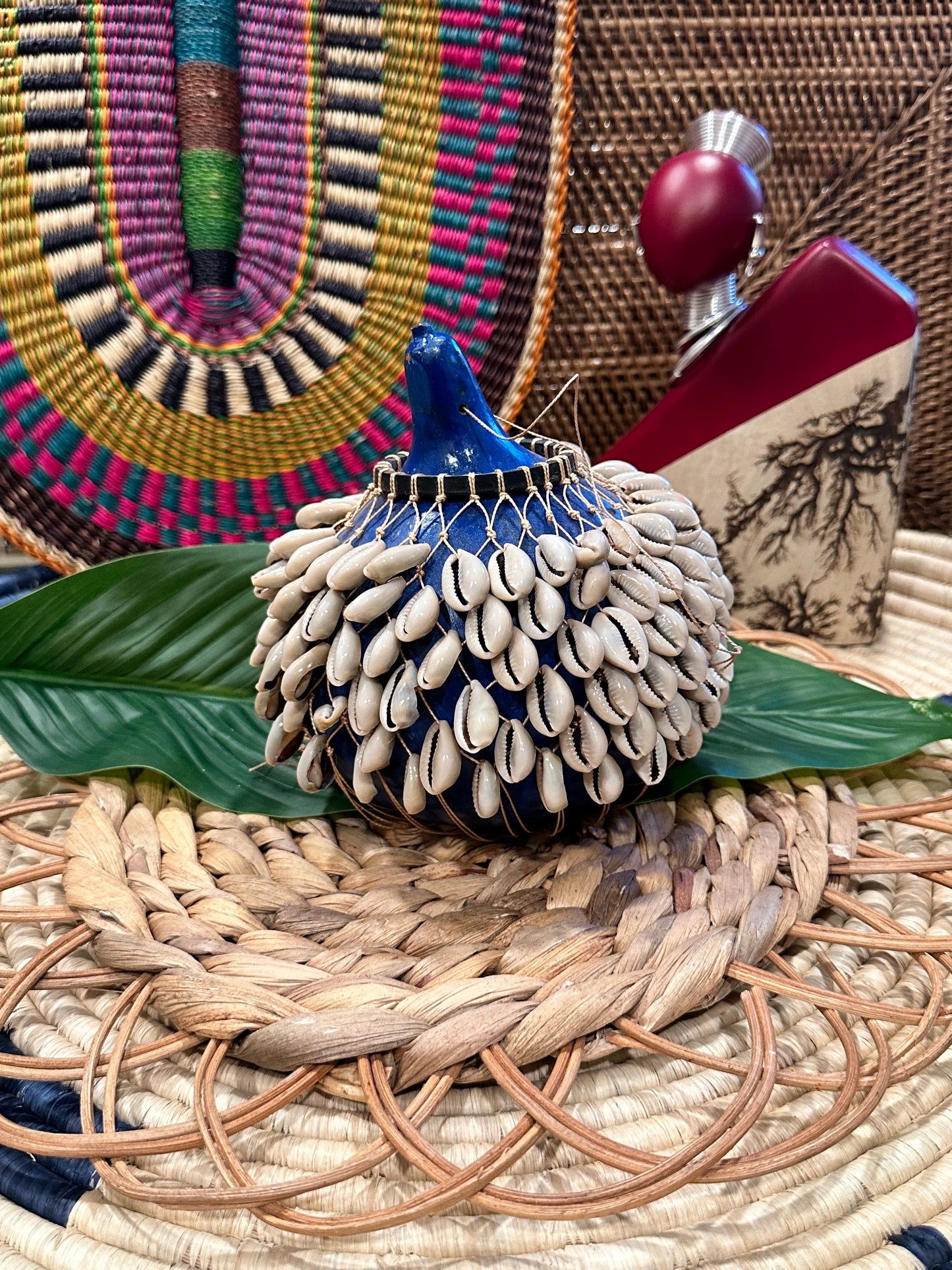 Blue Cowrie Shell Gourd Shekere (Medium)