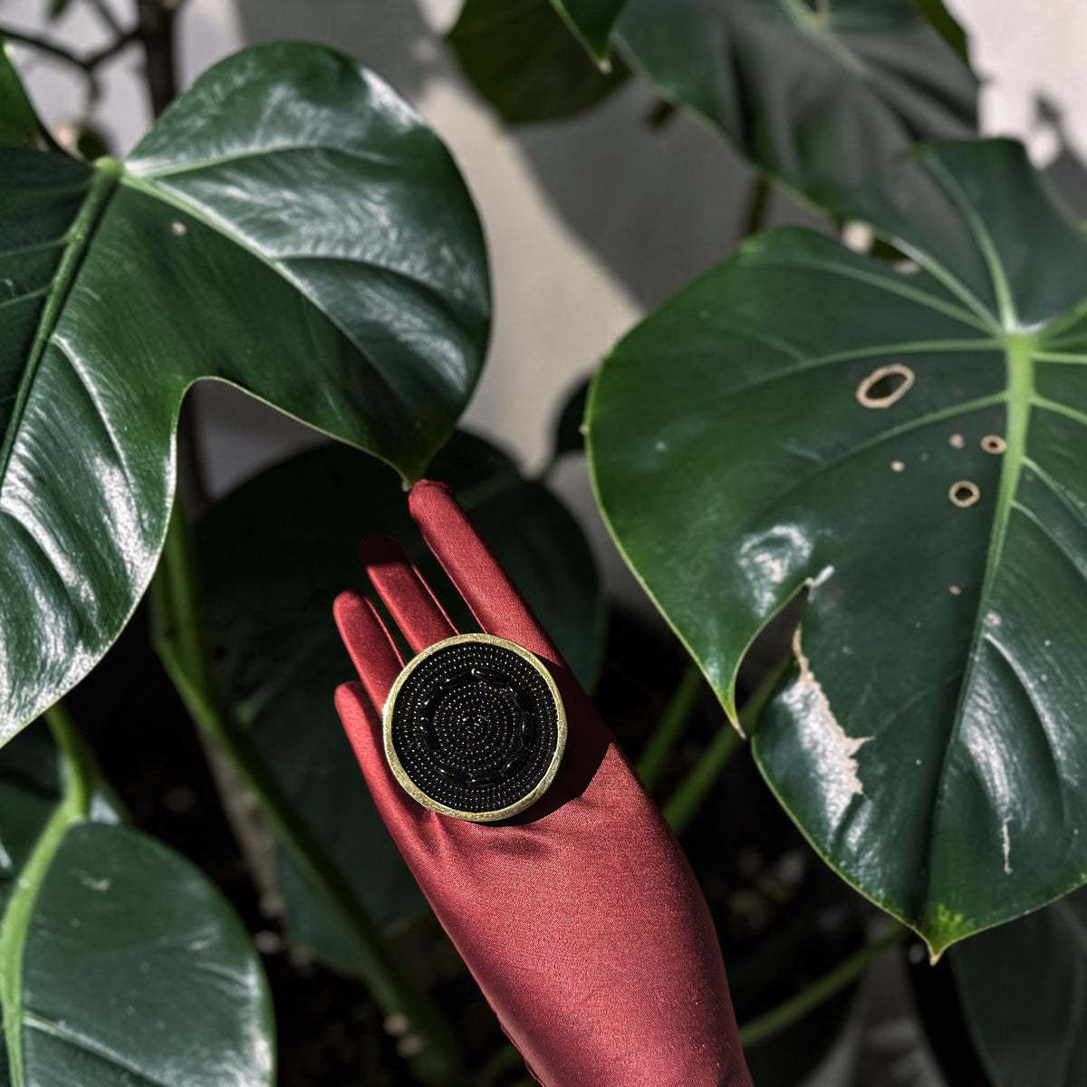 The Beauty of Simplicity Beaded Brass Ring — Black