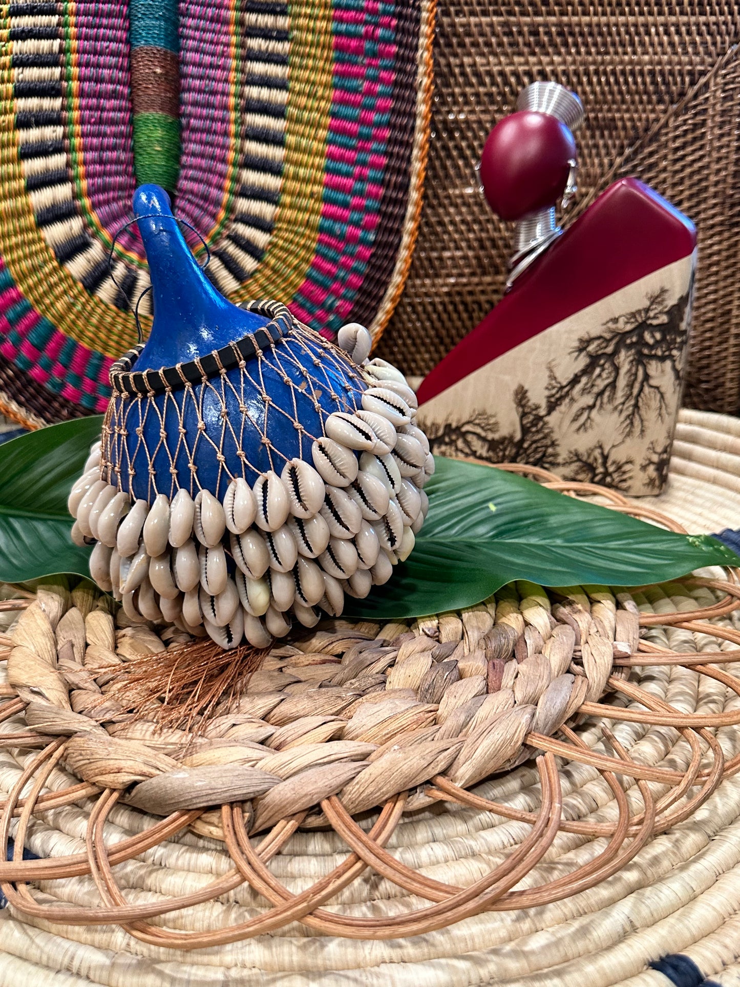 Blue Cowrie Shell Gourd Shekere (Medium)
