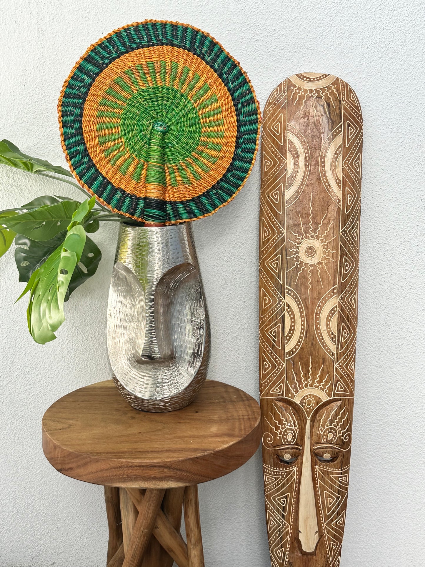 Green Orange Circle Woven Fan