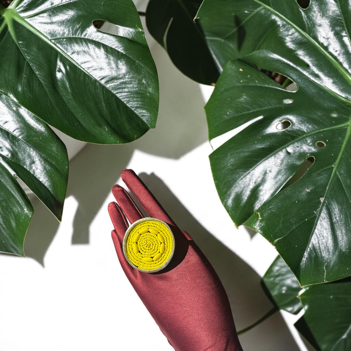 The Light I Carry Beaded Brass Ring — Yellow
