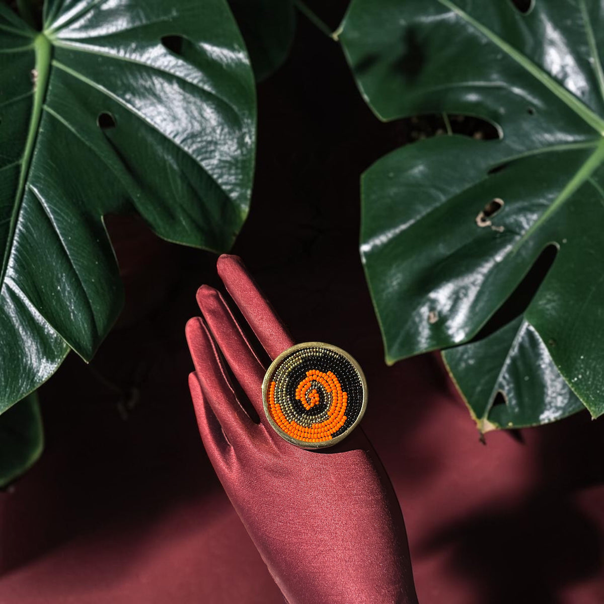 The Art of Becoming Beaded Brass Ring — Black and Orange
