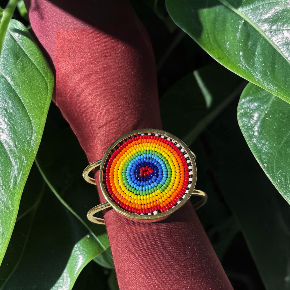 The Art of Being Colorful Beaded Brass Cuff — Rainbow
