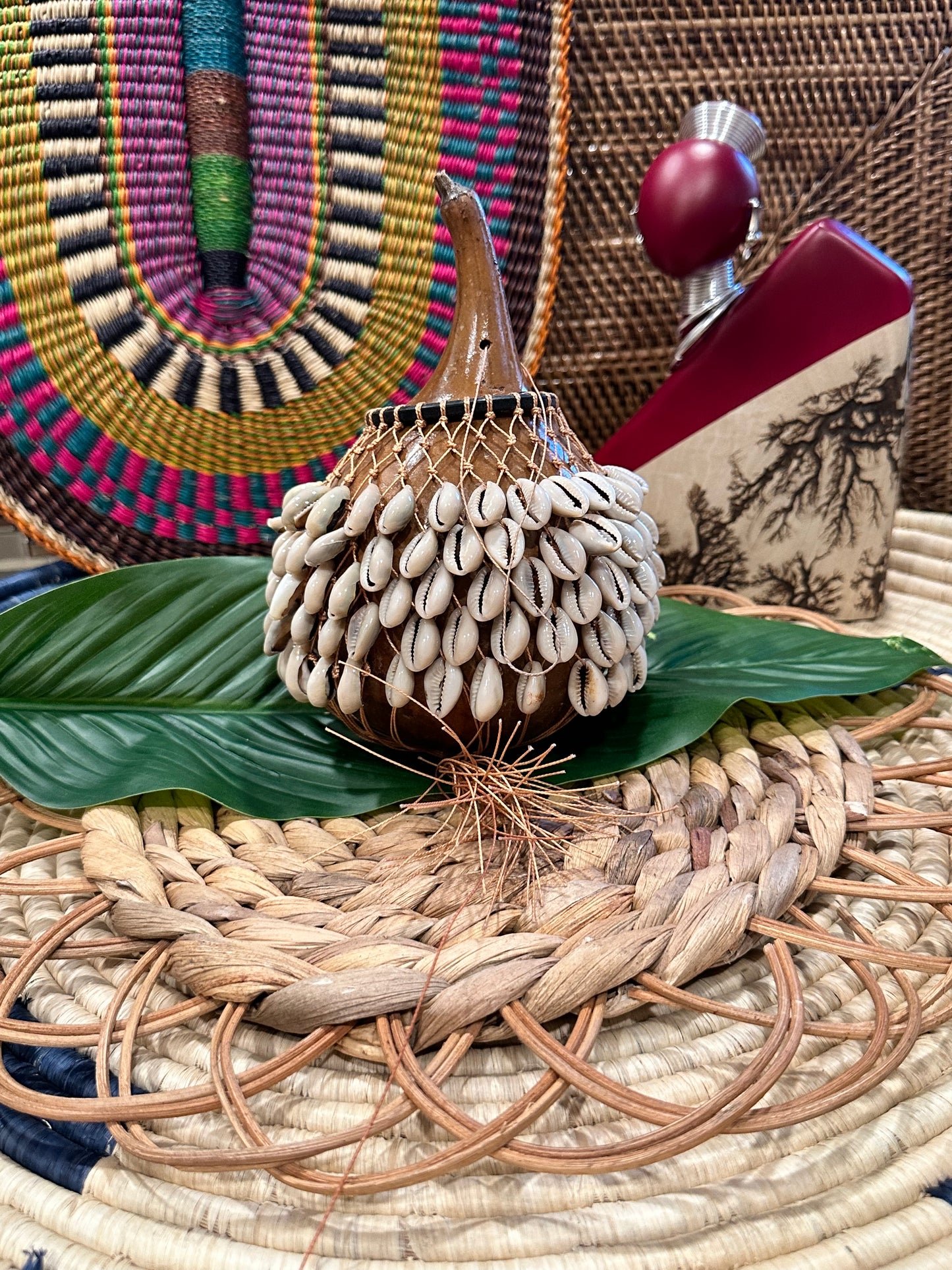 Natural Cowrie Shell Gourd Shekere (Medium)