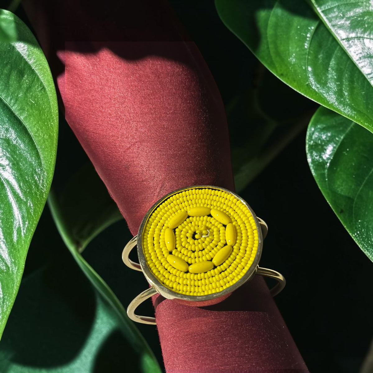 A Little Piece of Sunshine Beaded Brass Cuff — Yellow