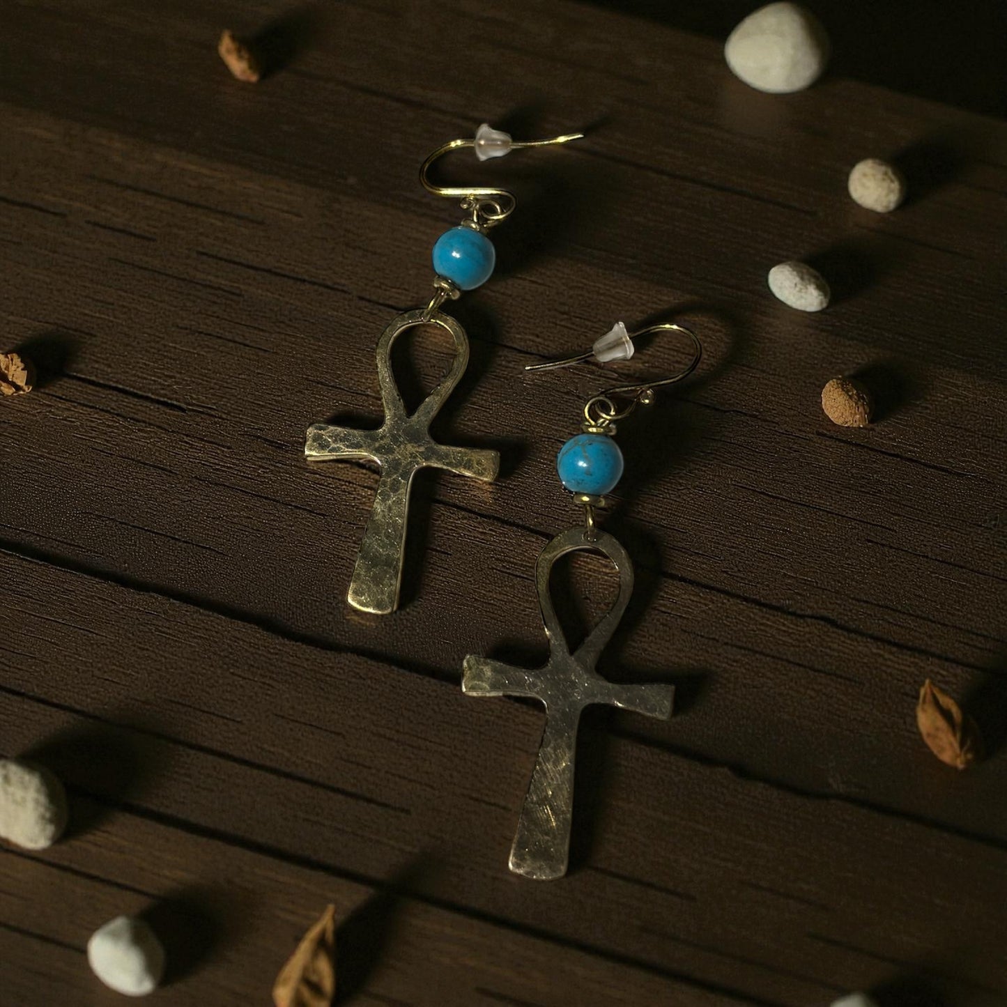 “Blue Nile Healing” Ankh Earrings