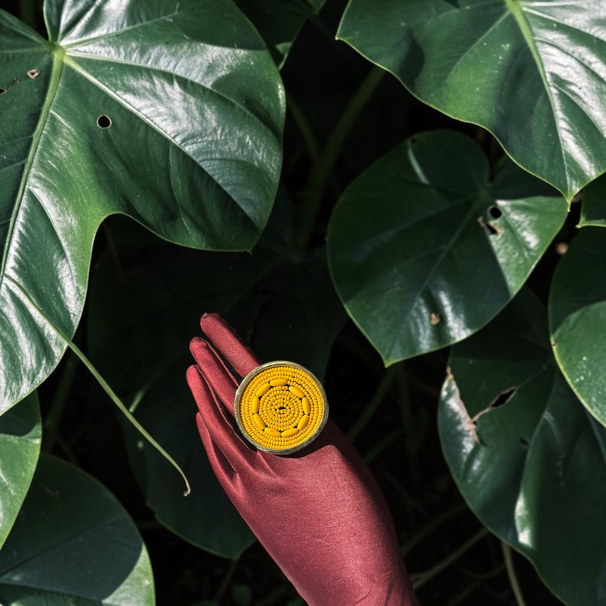 A Little Piece of Sunshine Beaded Brass Ring — Yellow