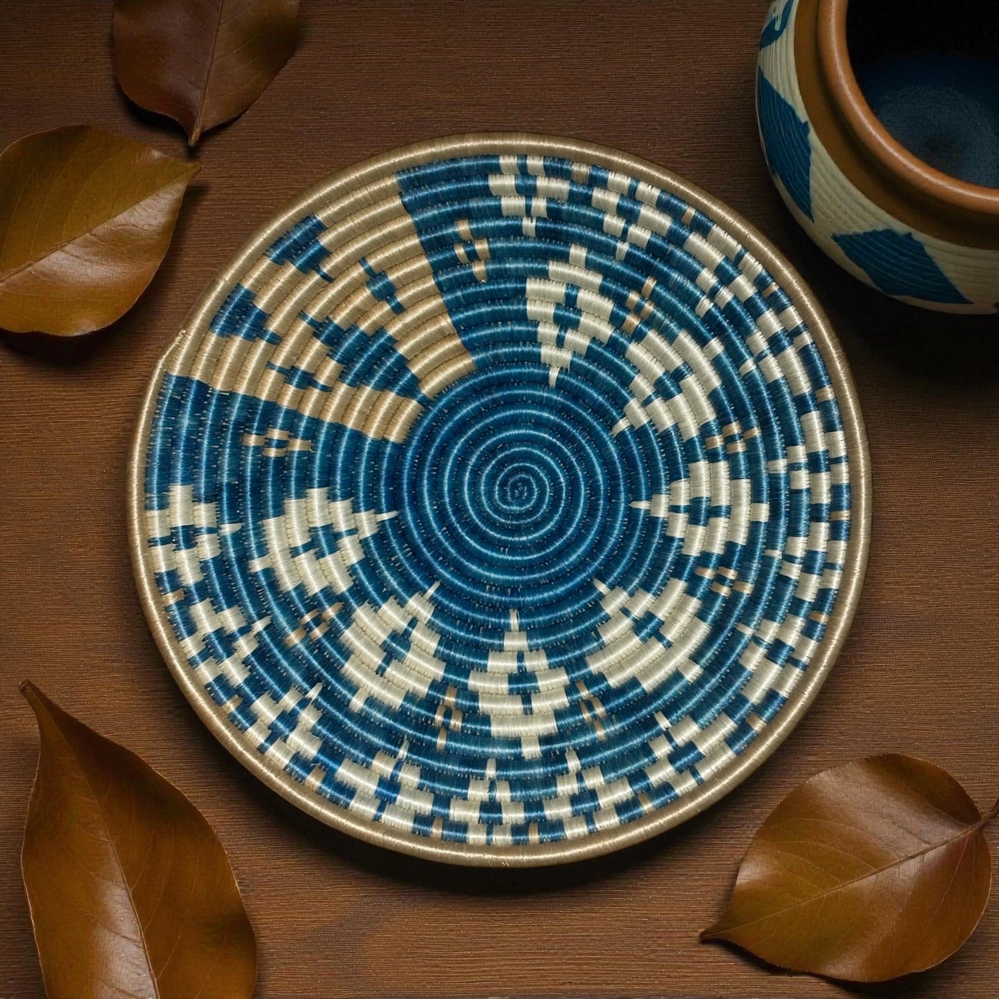 🌊 Indigo River Echoes Woven Basket