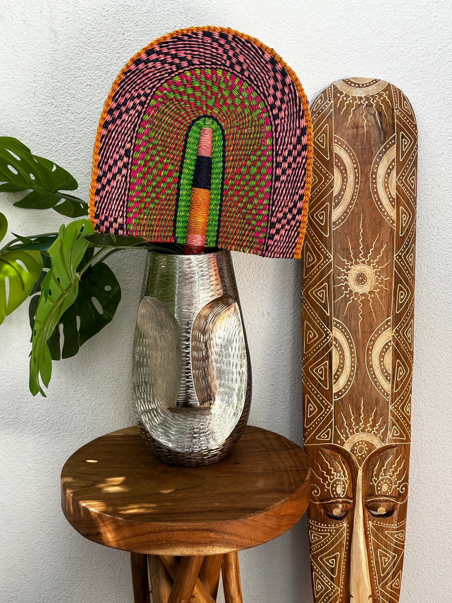 Pink Green Fuchsia Woven Fan