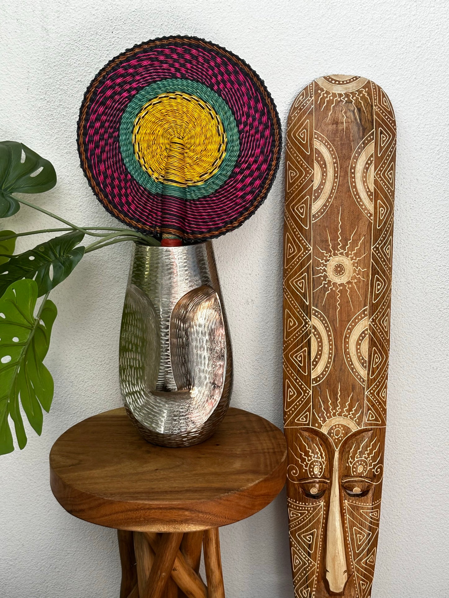 Pink Yellow Turquoise Circle Woven Fan