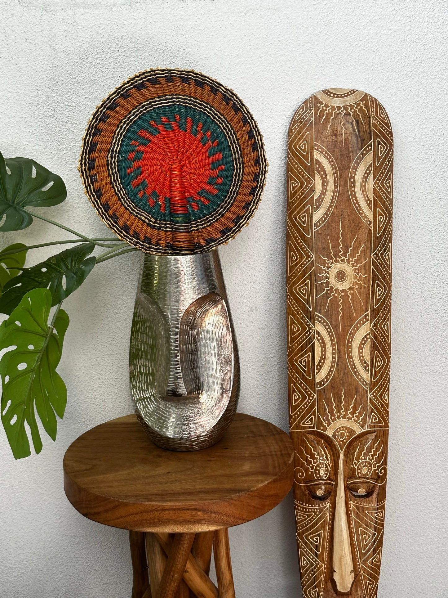 Orange Teal Brown Circle Woven Fan