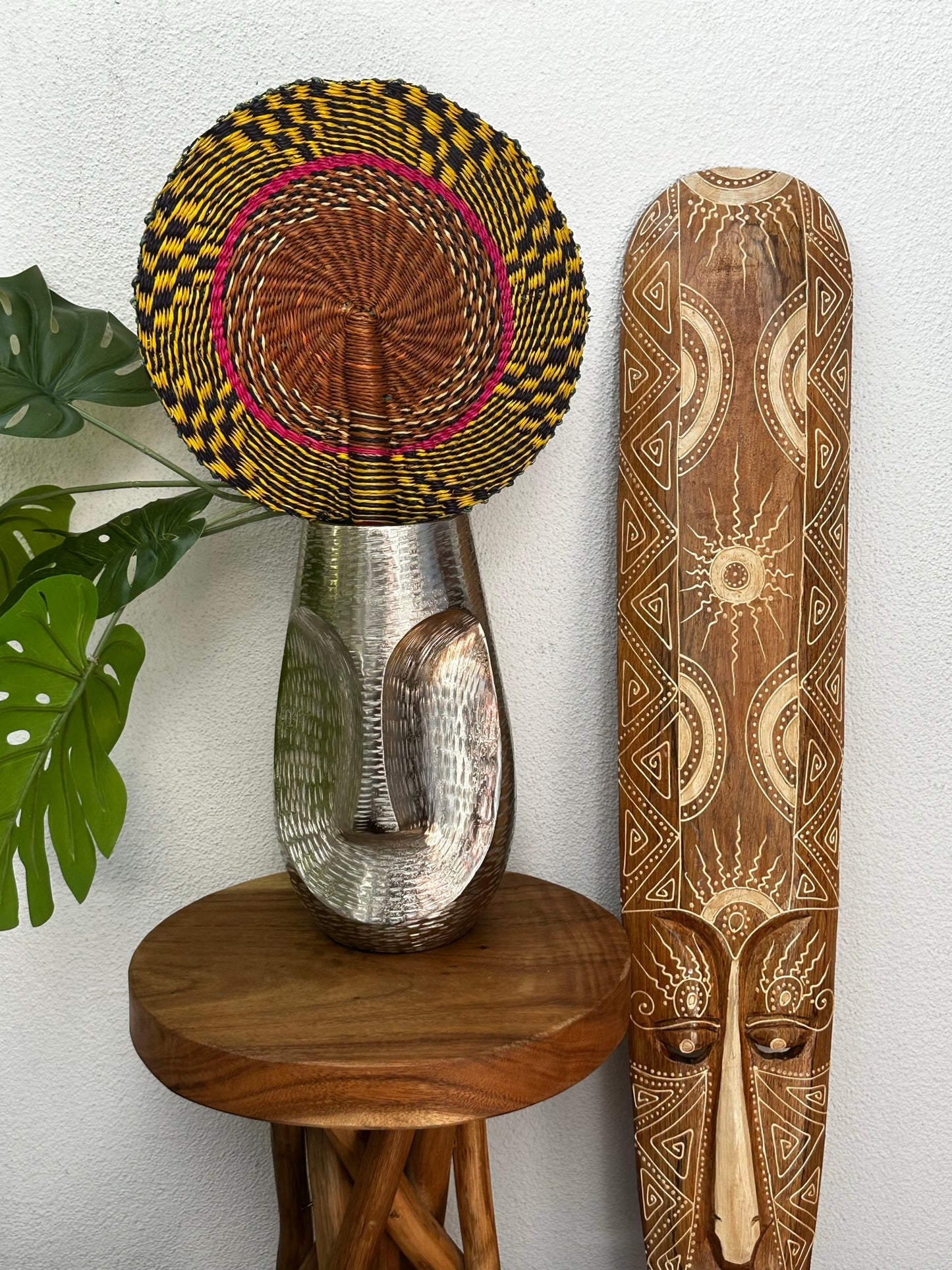Yellow Brown Circle Woven Fan