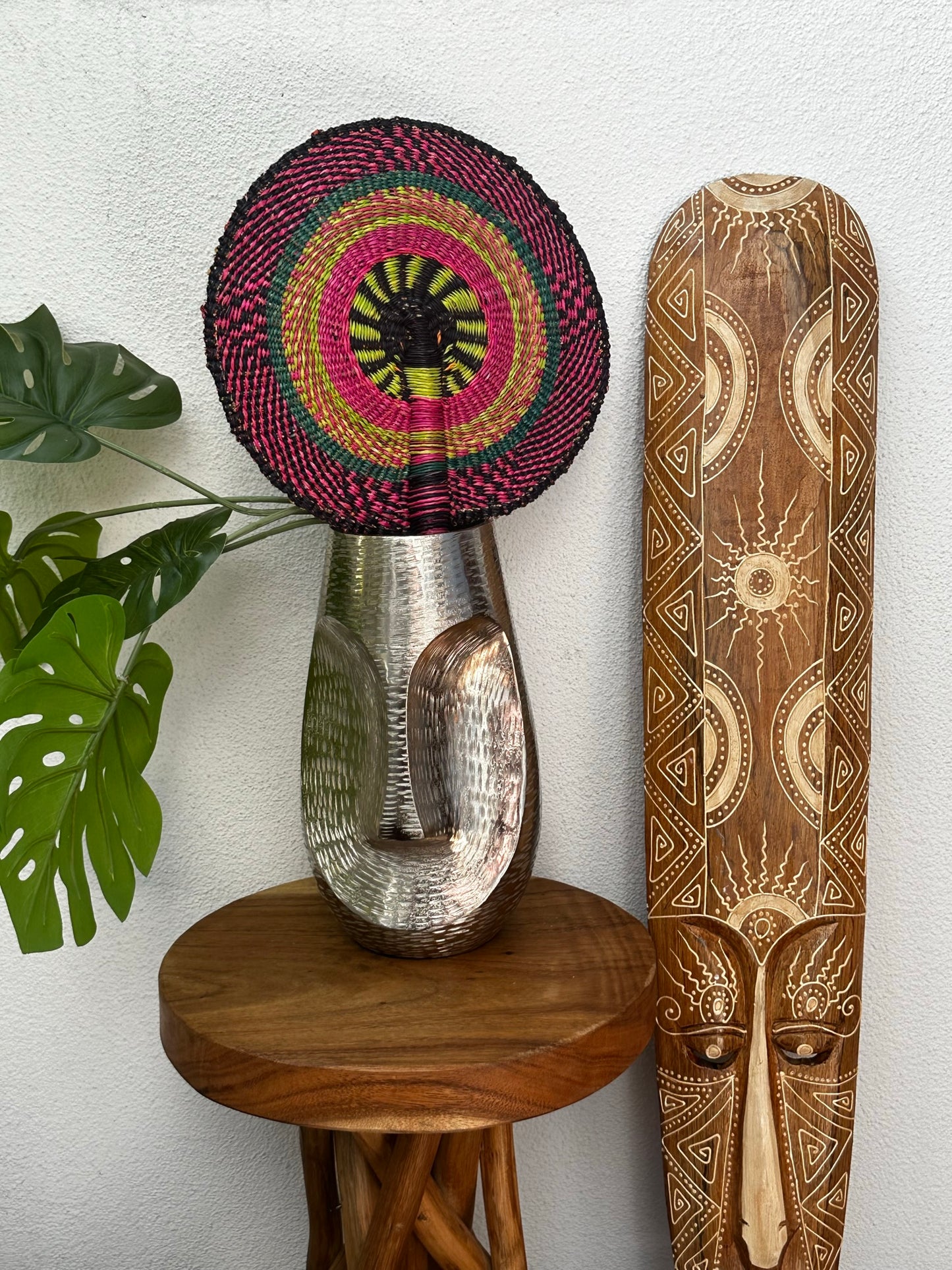 Pink Green Circle Woven Fan