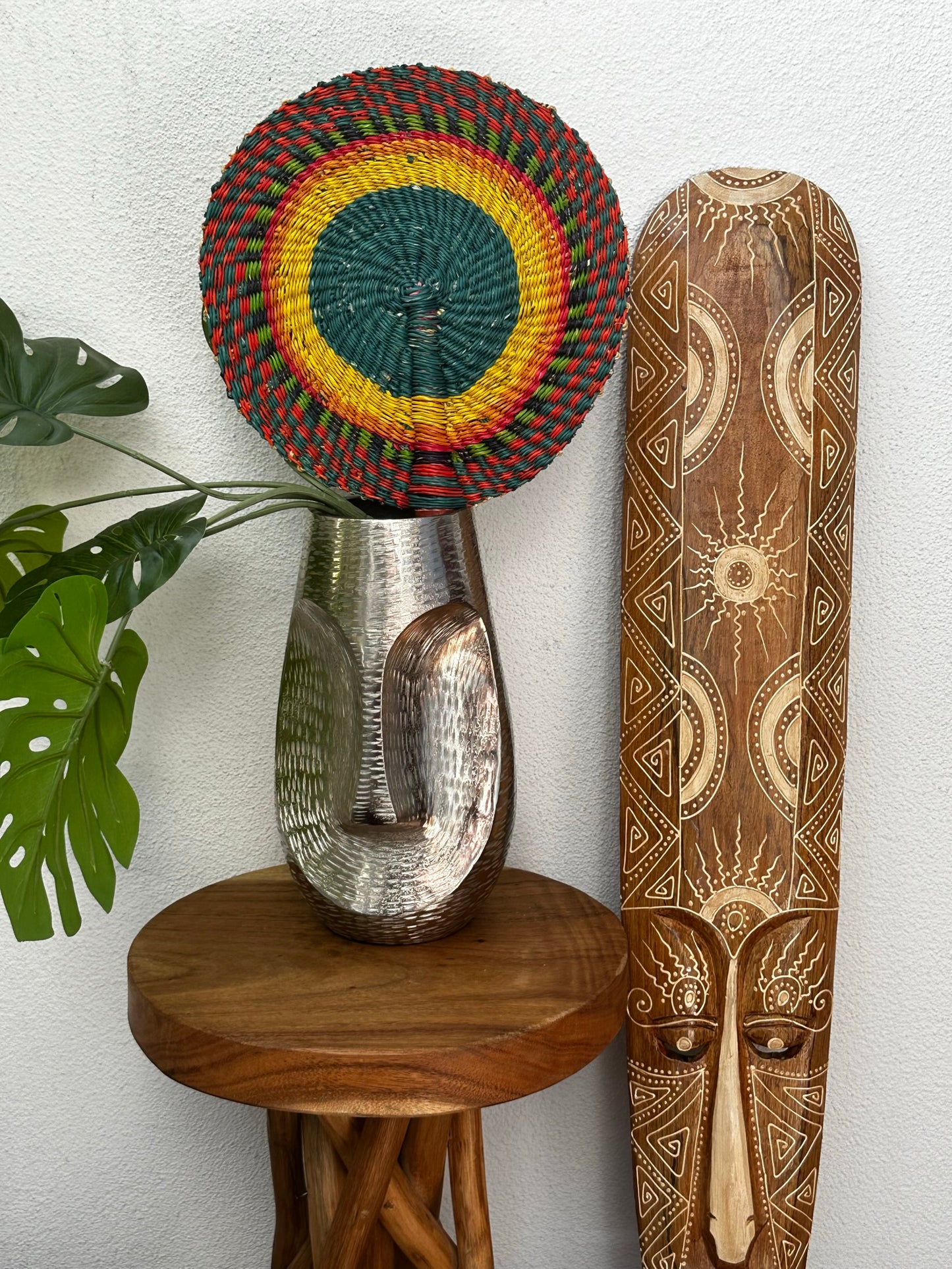 Yellow Teal Colorful Circle Woven Fan