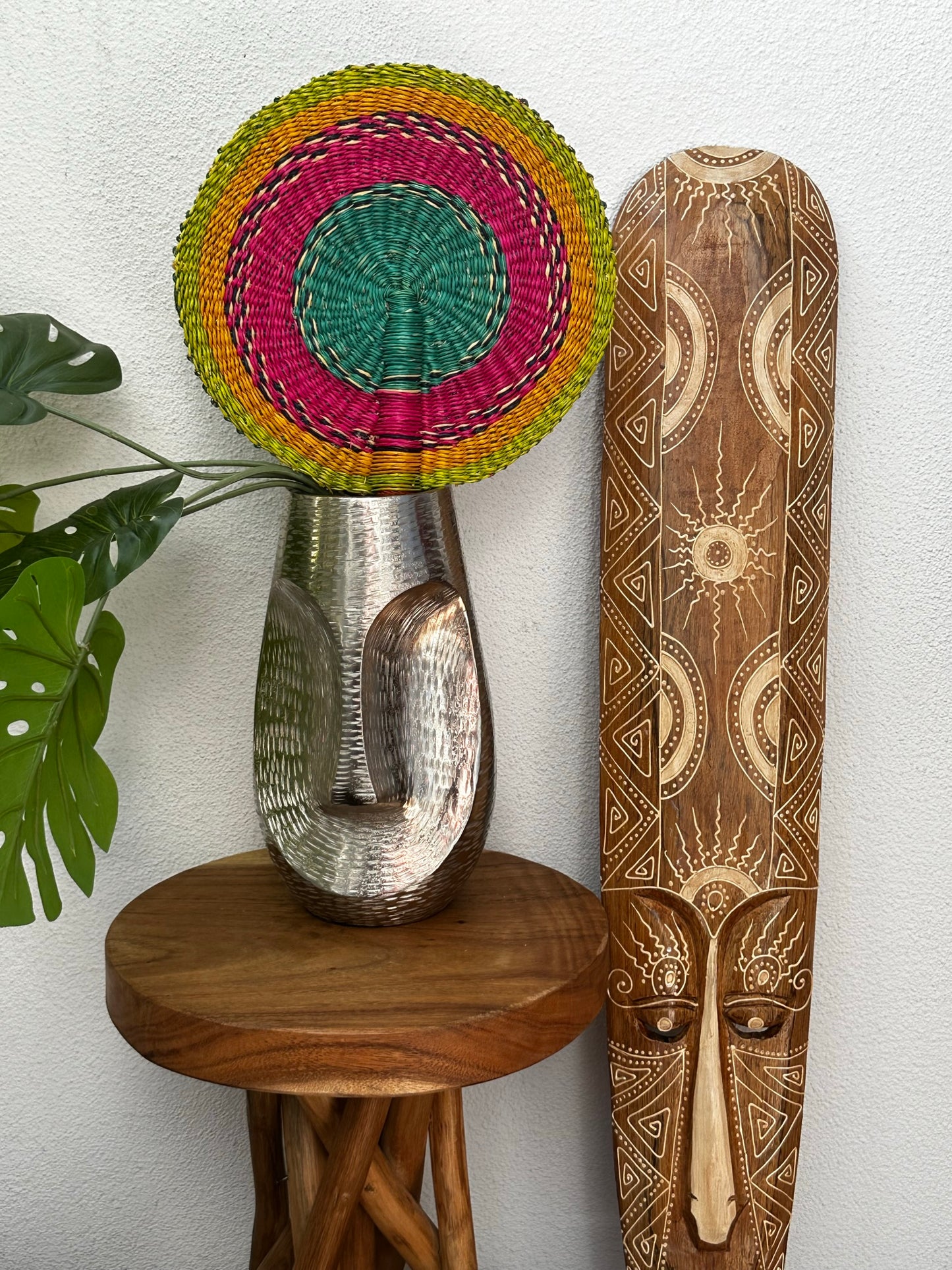 Pink Turquoise Circle Woven Fan