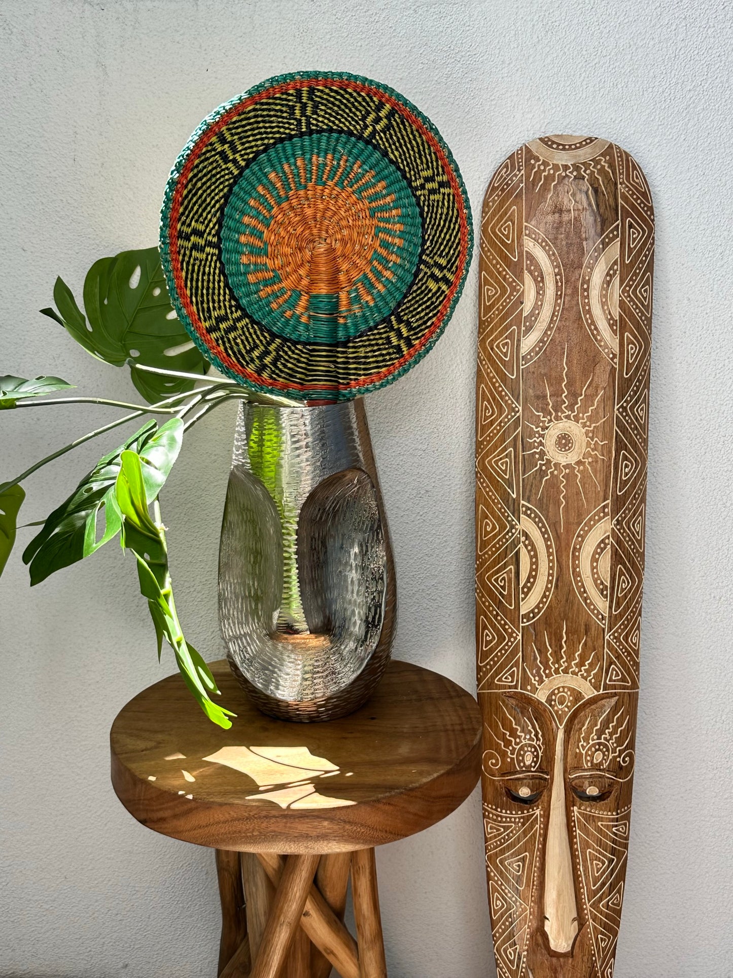 Turquoise Orange Circle Woven Fan