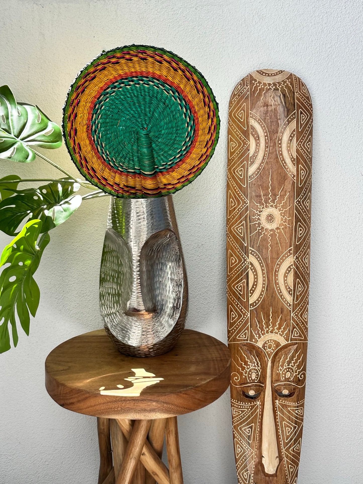 Yellow Turquoise Circle Woven Fan