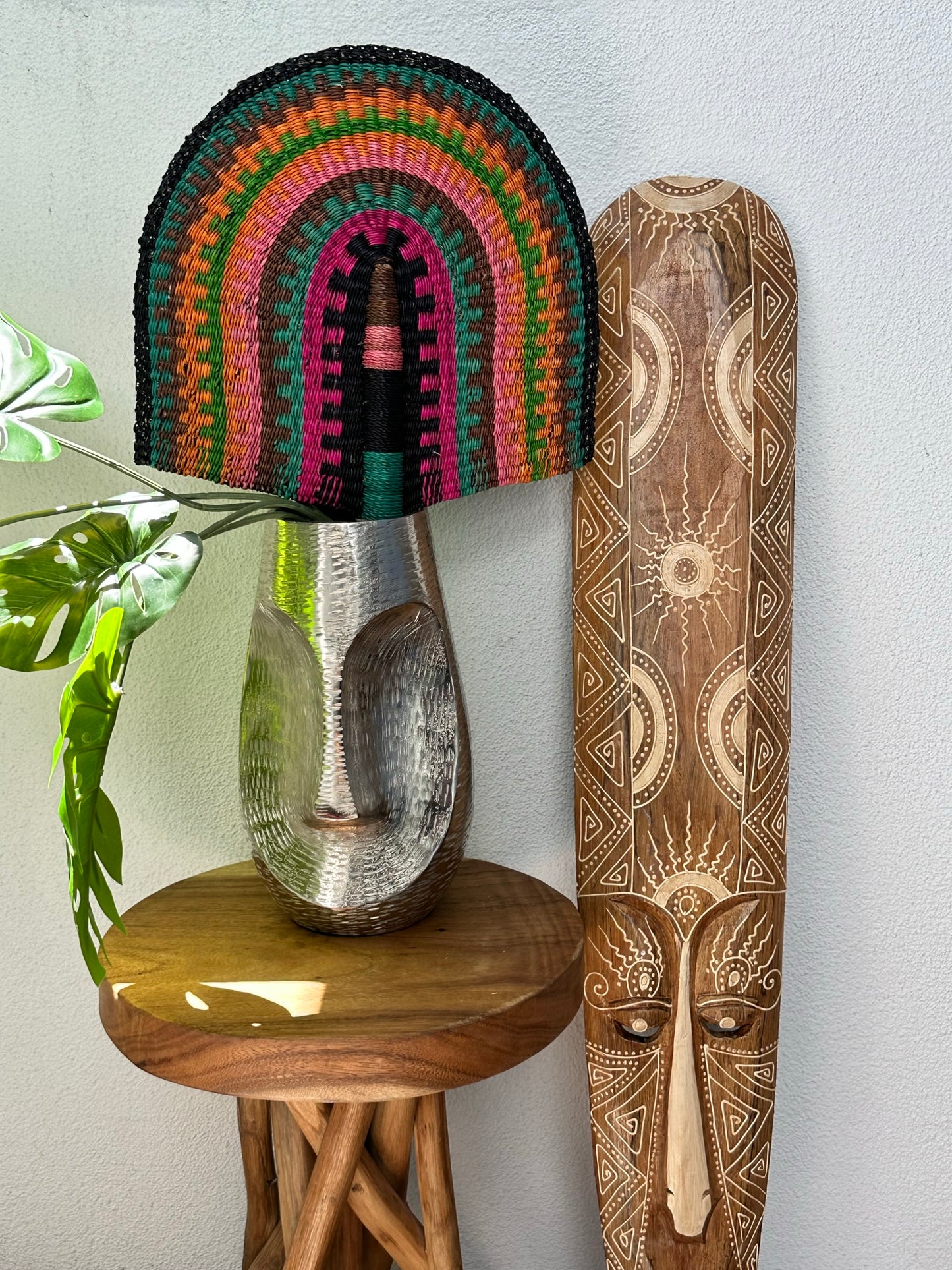Brown Teal Pink Orange Woven Fan