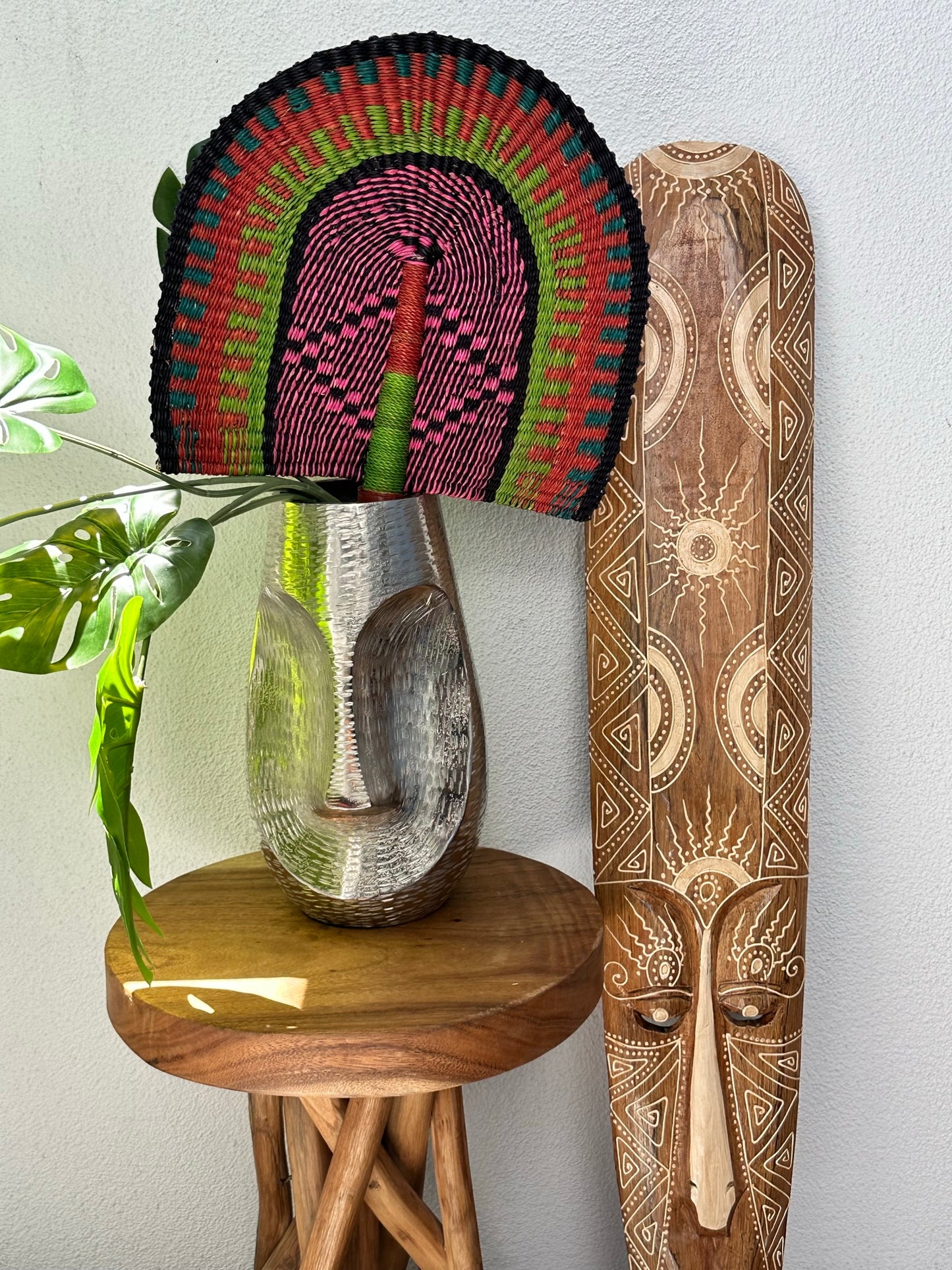 Pink Green Woven Fan