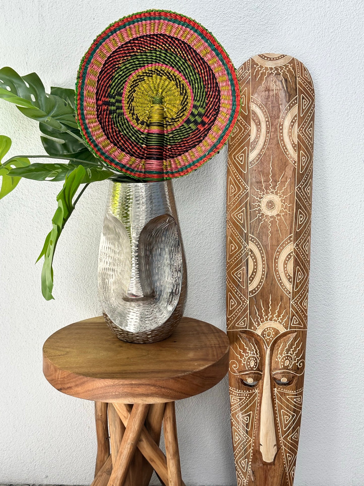 Pink Green Colorful Circle Woven Fan