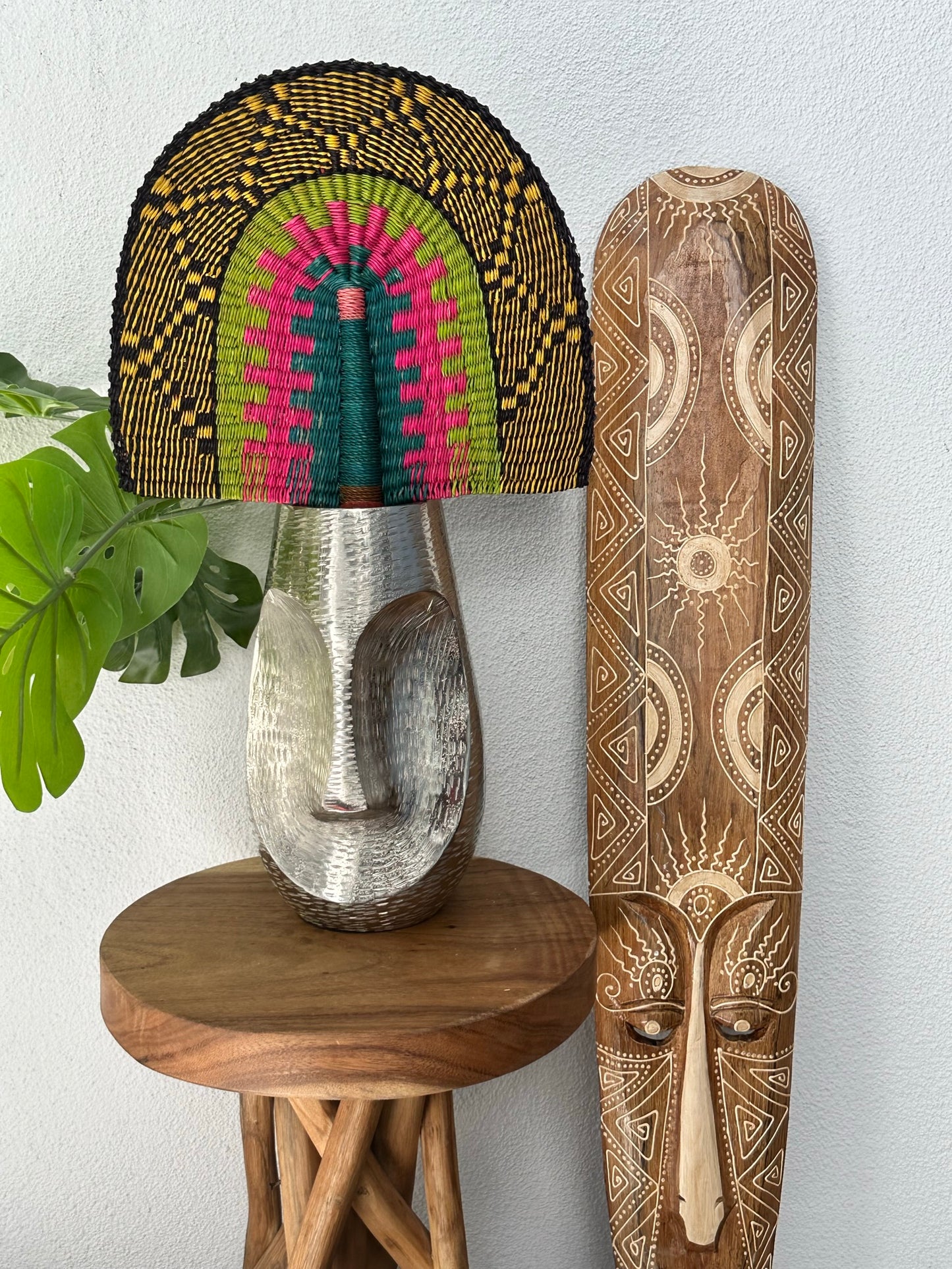 Yellow Green Pink Woven Fan