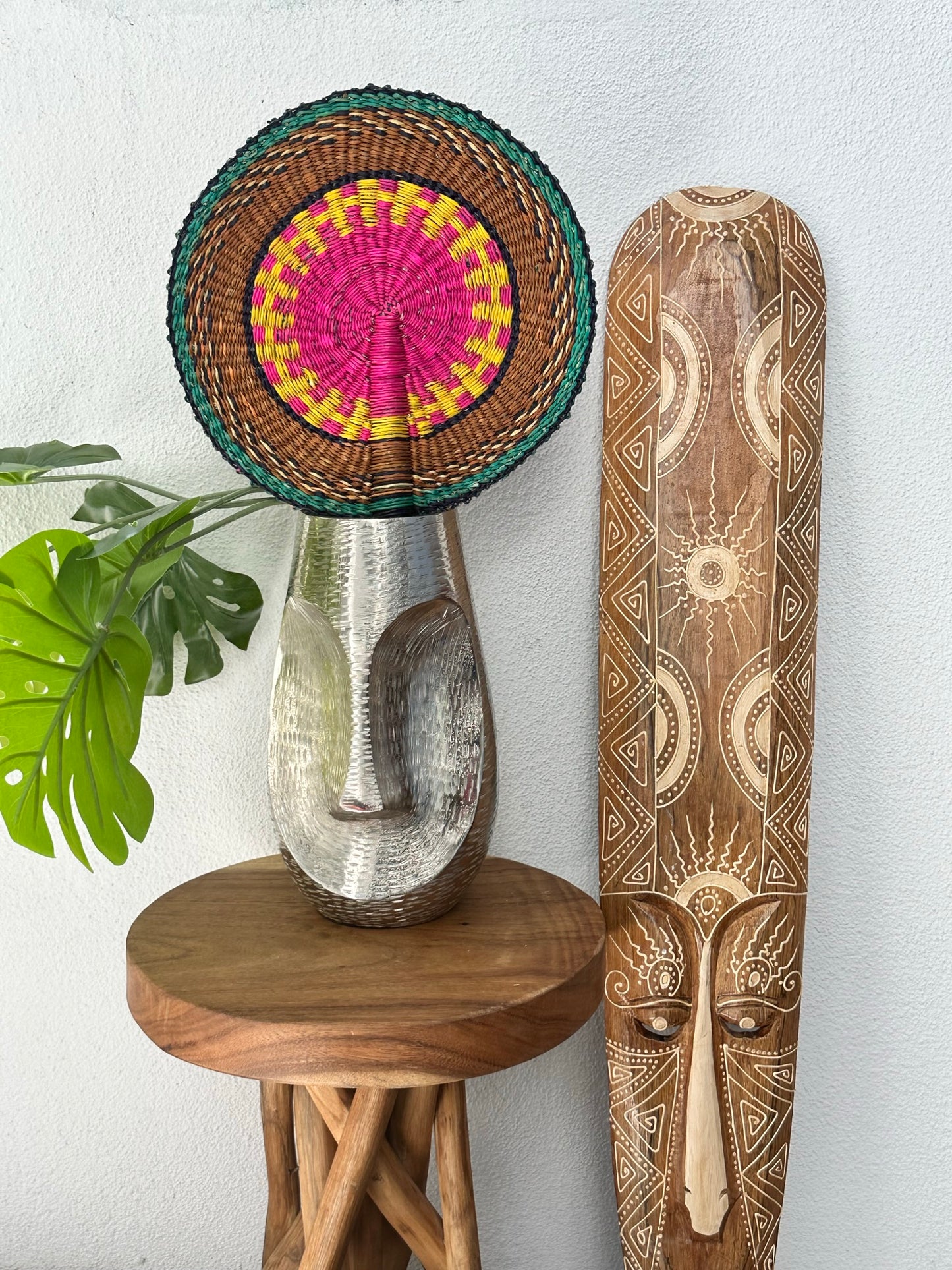 Pink Yellow Brown Circle Woven Fan