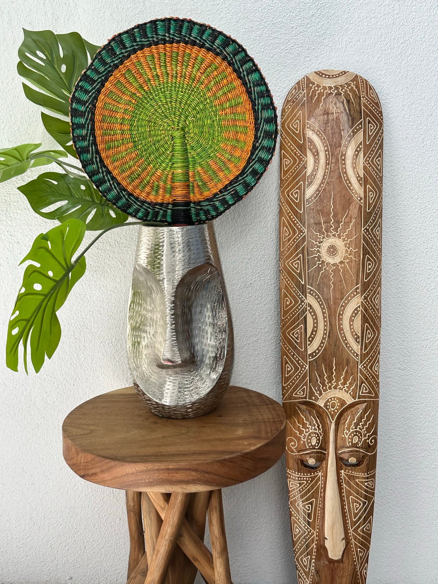 Green Orange Circle Woven Fan