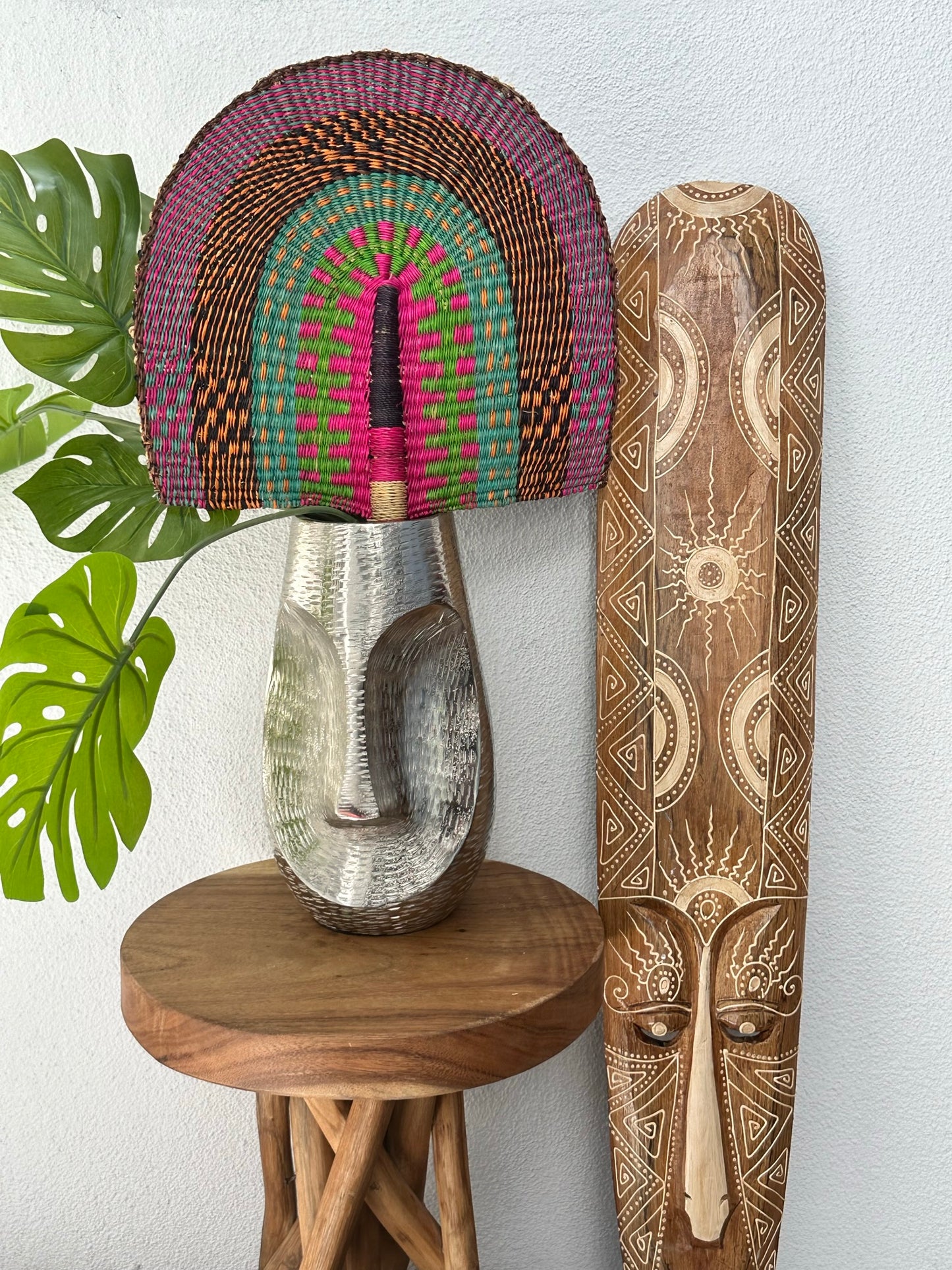 Pink Green Turquoise Woven Fan