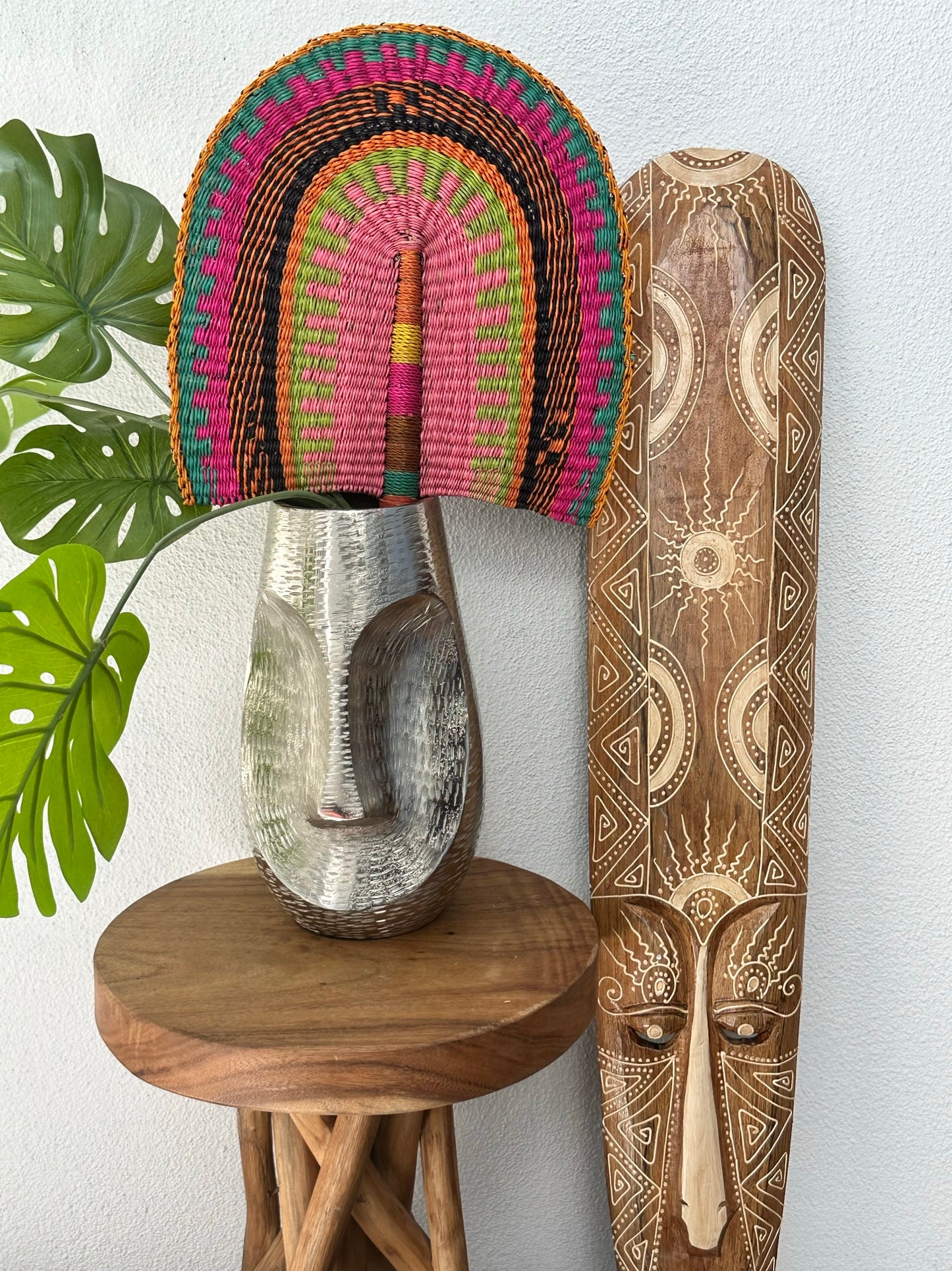 Pink Green Orange Woven Fan